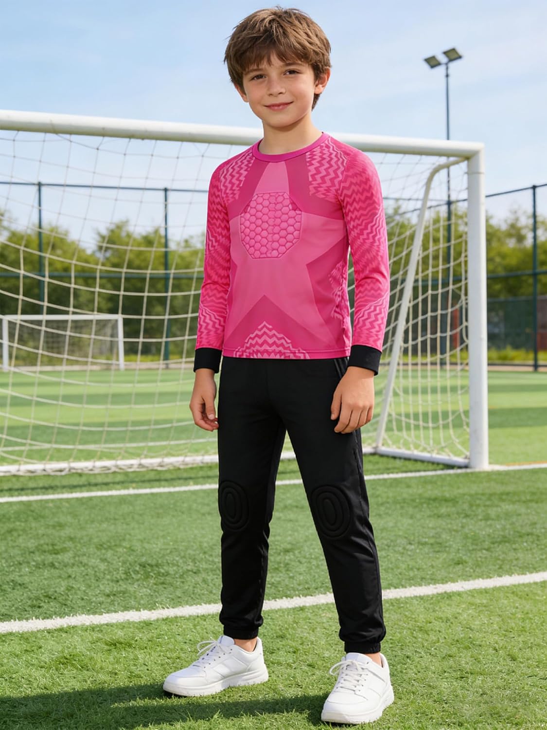 Kids Boys Football Goalkeeper Outfit Padded Goalkeeper Shirts Soccer Jersey and Pants Football Outfit