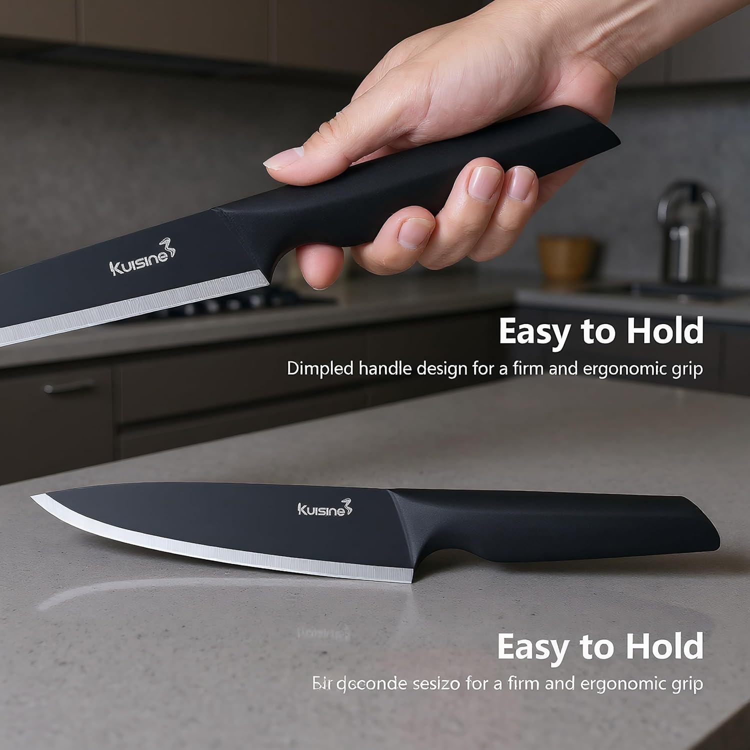 KUISINE Upgraded Chef Knife Set One Piece Molding High Carbon Stainless Steel,Super Sharp Blade Ergonomic Steel Handle,Knife Block Set with Built-in Sharpener(EX Black Pro,15PCS) - Image 4