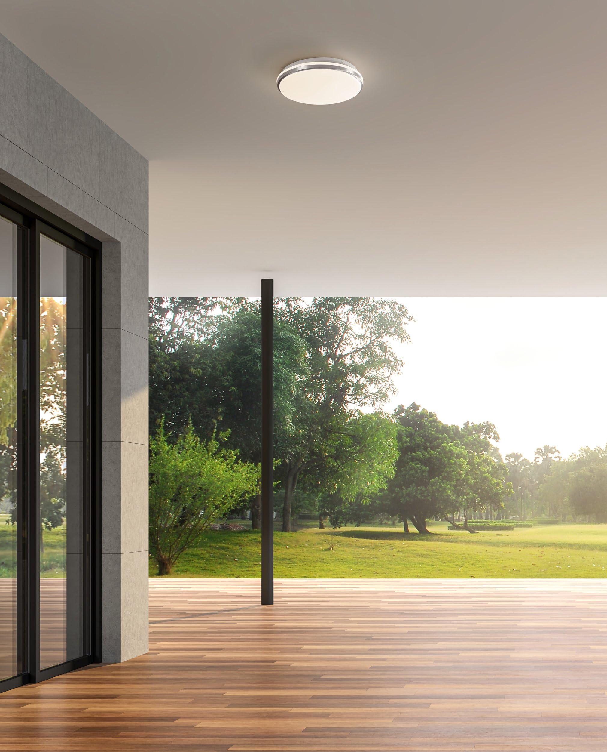 Eglo LED lampada da soffitto esterna Margidore, bianco caldo-freddo, luce decorativa balcone, apparecchio terrazza, plastica e metallo argento e bianco, IP54, Ø 34 cm
