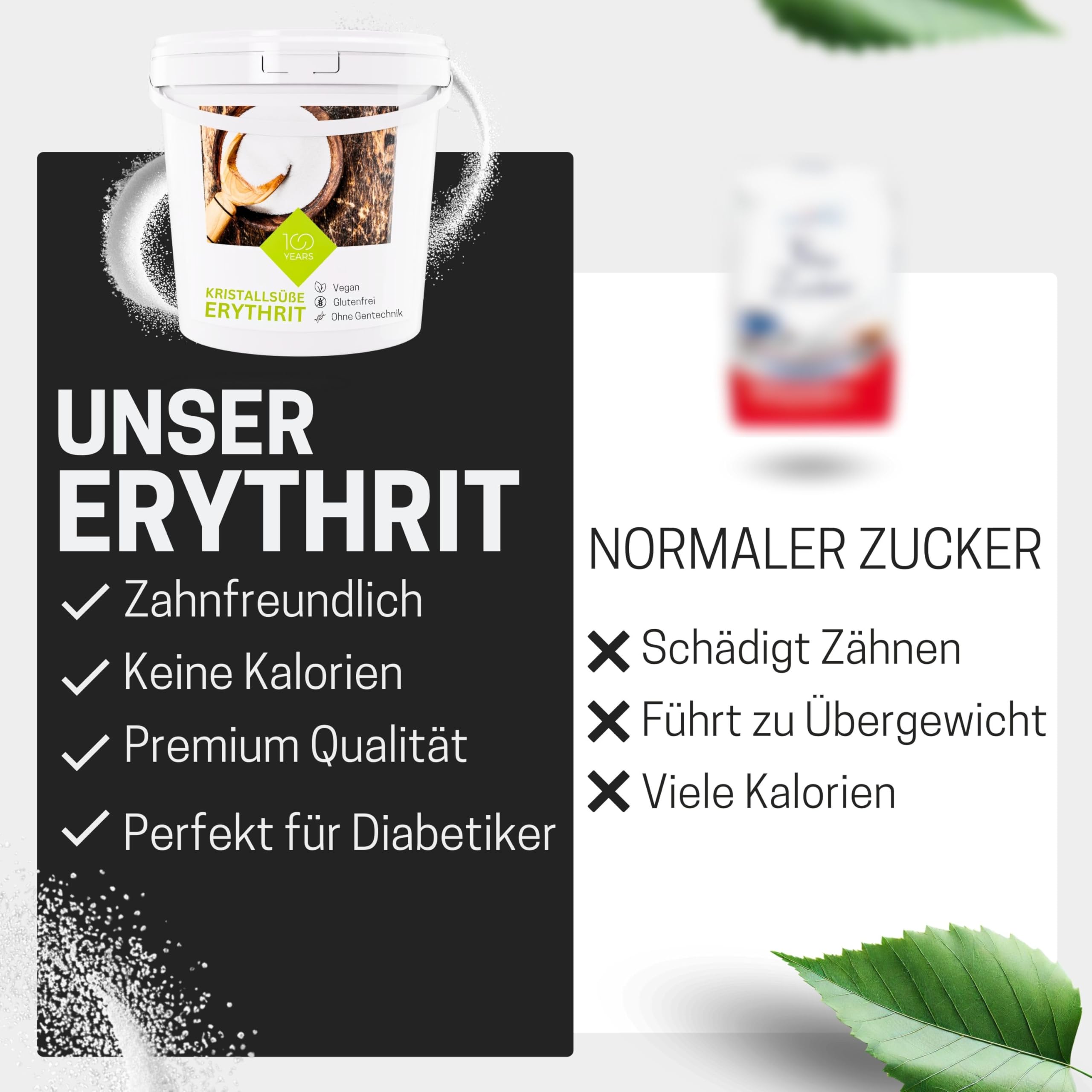 Erythrit 5KG im Eimer - Kalorienfreier Erythrit Zucker - Erythritol natürlicher Zuckerersatz - Zahnfreundlich, leicht löslich