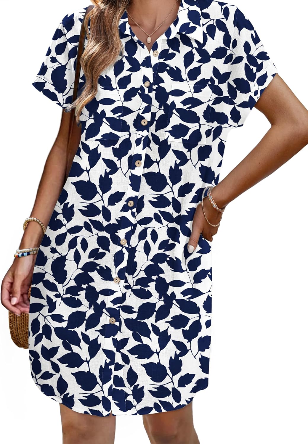 Zeagoo Summer Dresses for Women 2026 Cotton Button Down Short Sleeve Tshirt Dresses Casual Mini Beach Dress