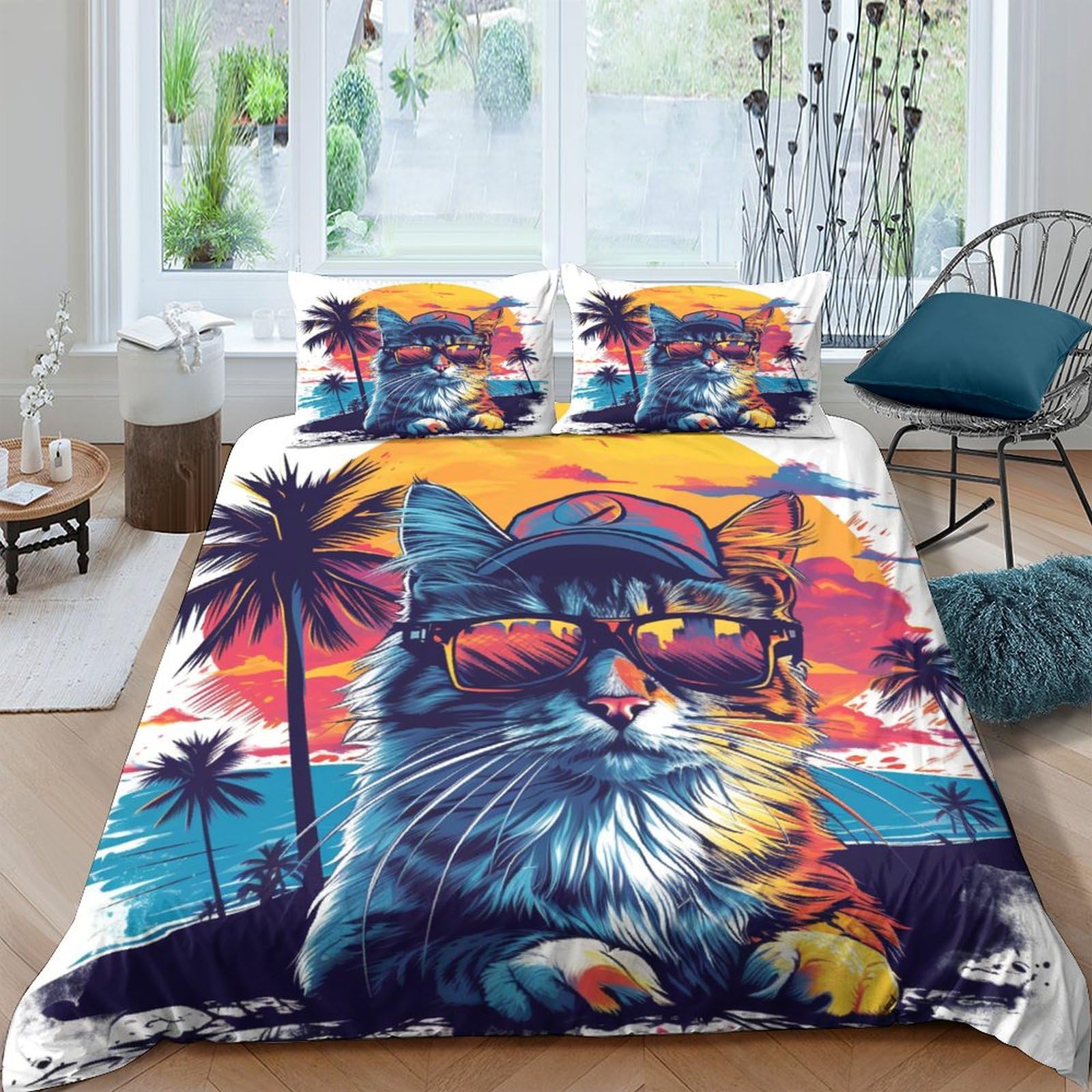Parure de lit chat hypoallergénique et douce avec fermeture éclair 220 x 240 cm