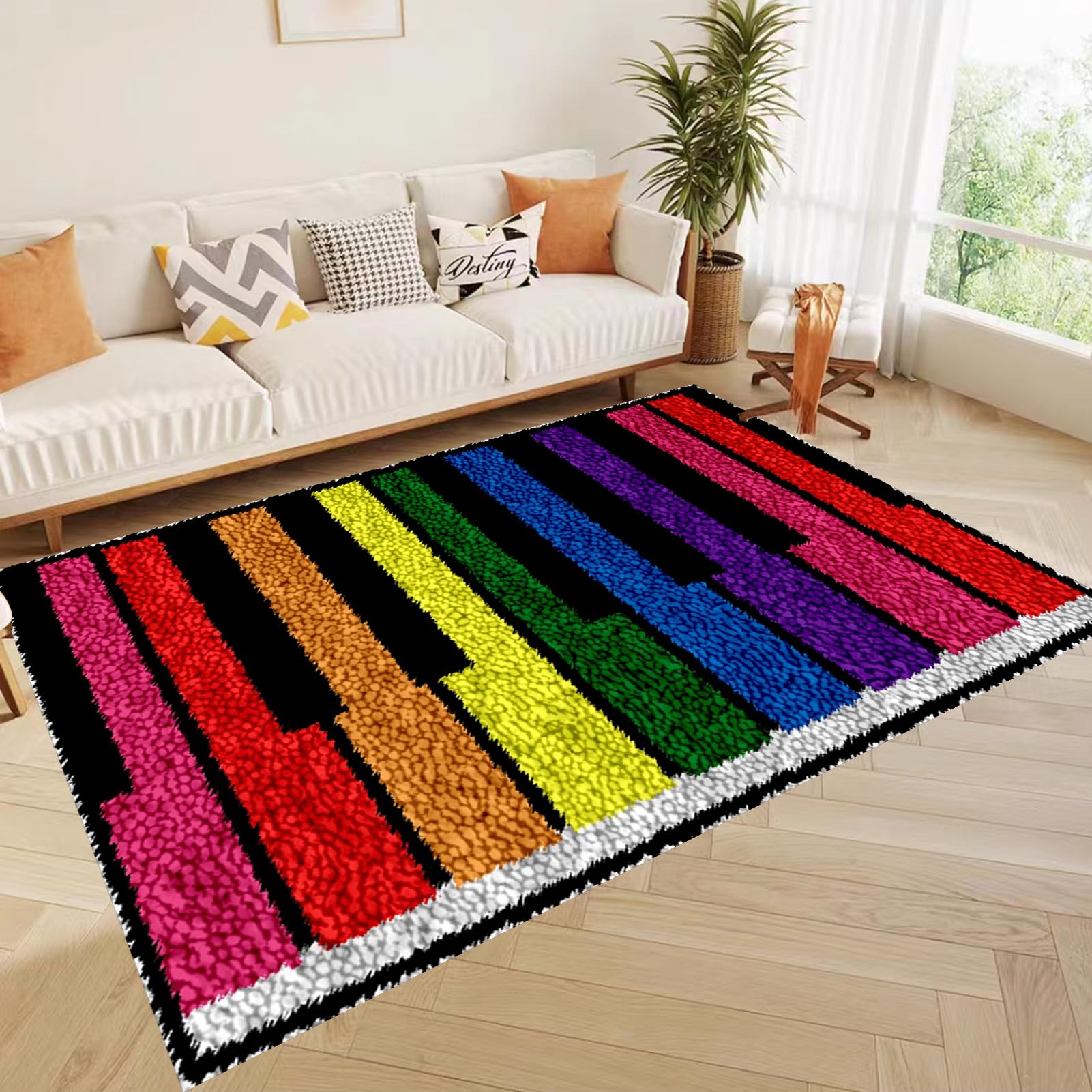 Kit per tappeto con gancio a scatto per adulti, kit di ricamo fai da te con tela stampata, grande filato all'uncinetto, kit per cuscino da pavimento king size 85 x 115 cm, decorazione per la casa