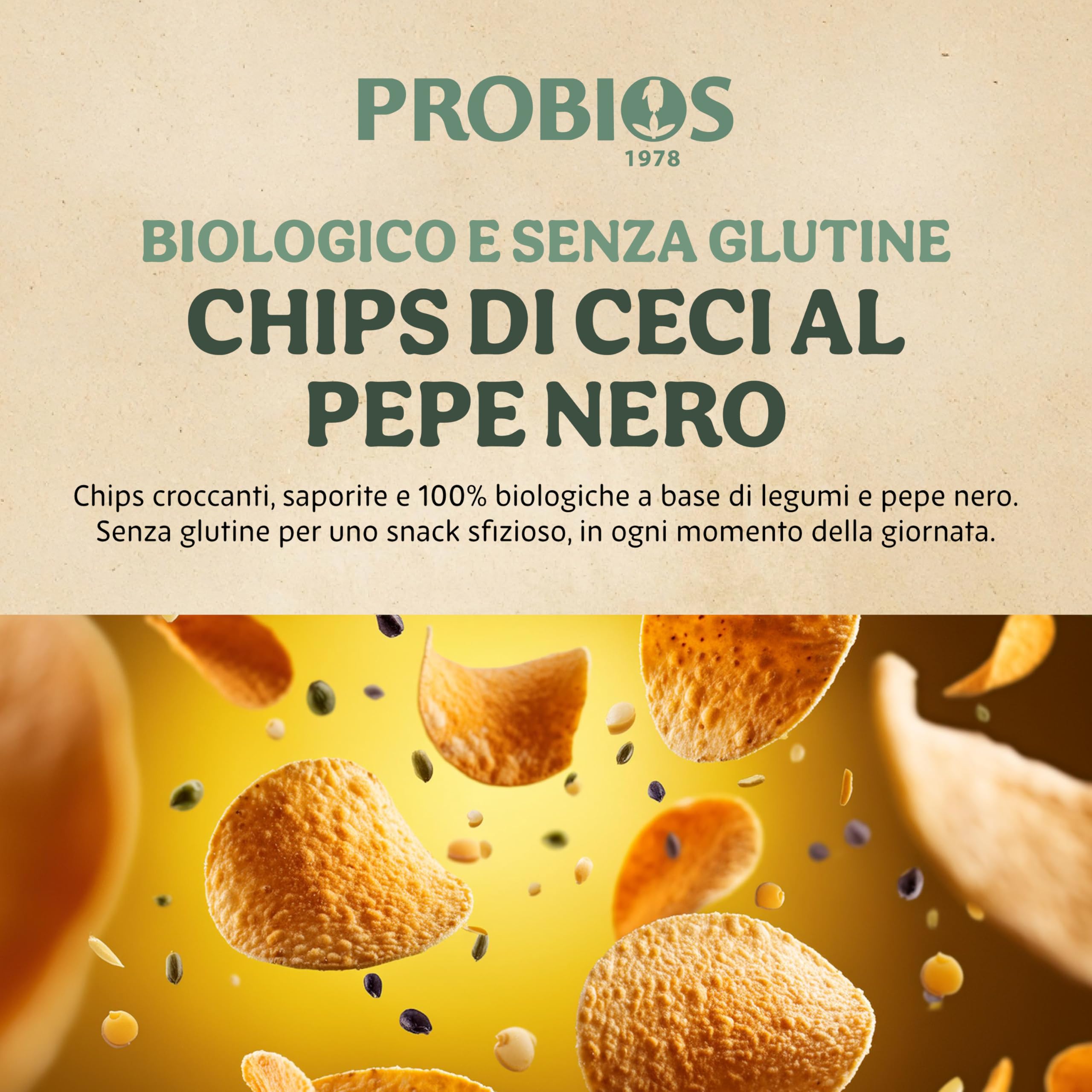 Probios Chips aux pois chiches et poivre noir biologique - emballage 12x40g