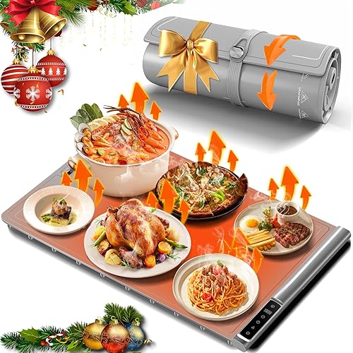 Miniatura 10 de Tapete de calentamiento para alimentos Apto para lavavajillas, calentador de alimentos de superficie completa con 7 modos ajustables y Plata Gris