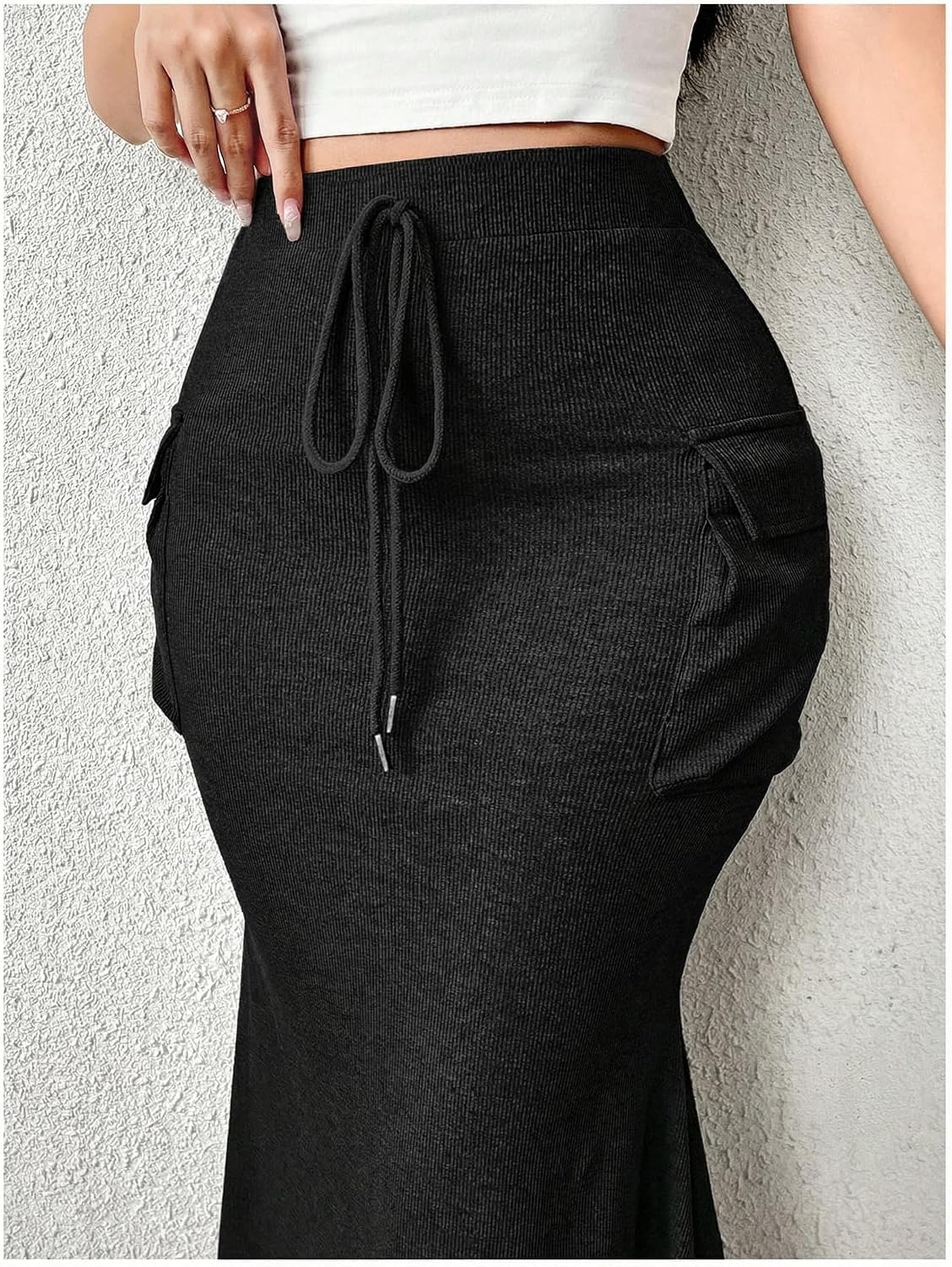 Verdusa Women's Fishtail Maxi Skirts High Waisted Bodycon Work Skirt with Cargo Pockets Business Casual Outfits