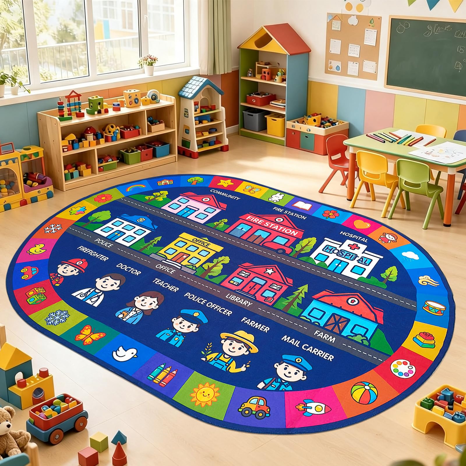 USTIDE Large Oval Classroom Rug for Preschool & Kindergarten 6.5x10ft