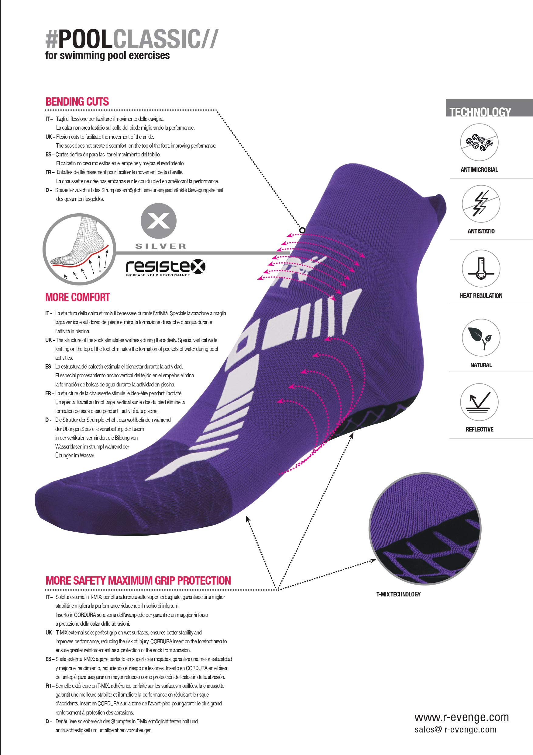 R-EVENGE Calza Pool Classic Q-NOVA, ideale per le attività in acqua e superfici bagnate. Antibatterica e antiscivolo