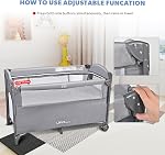 LIVINGbasics 4 in 1 Baby Playard with Diaper Changing Table | Adjustable Height of One Side Rail, Foldable, Baby Bassinet with Side Door