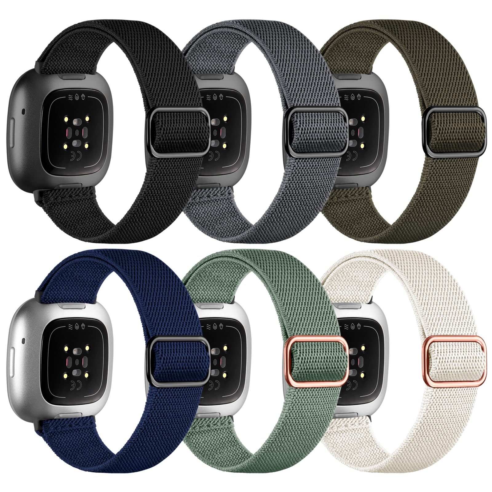 IMIVIO 6 Stück Kompatibel mit Fitbit Versa 3 Armband/Fitbit Versa 4 Armband/Fitbit Sense Armband/Fitbit Sense 2 Armband, Weiches Elastisch Ersatz Nylon Sport Band für Damen/Herren, Multi Farben