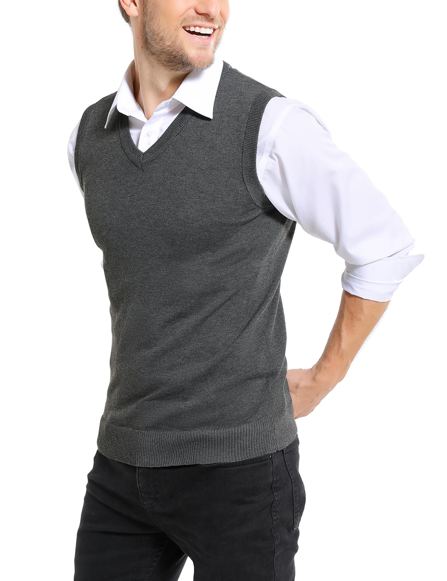 Sykooria Gilet Maglione da Uomo con Scollo V Maglioncino Smanicato Senza Maniche Pullover Gilet Cotone in Maglia Invernale Maglioni e Cardigan da Uomo Casual