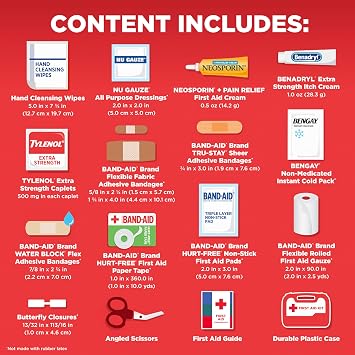 BAND-AID Brand All-Purpose Portable Compact First Aid Kit for Minor Cuts, Scrapes, Burns & Aches, Wound Care Essentials for Home, Car, Dorm, Travel, Cruise, Camping & Outdoor Emergency Kit, 160 Piece