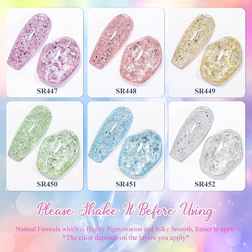 Miniatura 2 de MEET ACROSS Juego de esmaltes de uñas de gel de 6 colores reflectantes con purpurina para uñas, kit de esmalte de uñas de gel azul, rosa intenso,