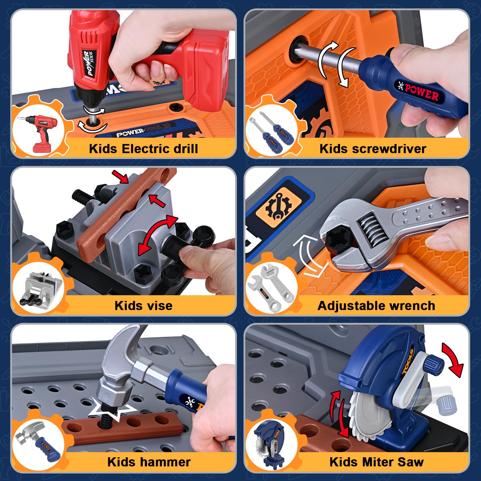 Kids Tool Bench with Realistic Electric Drill, 132 PCS Toddler Tool Set, Birthday Toys for Kids Ages 3 4 5 6 7 8, Toddlers Tool Box & Workbench, Kid Tools Set for Boys Girls 3-5 6-8