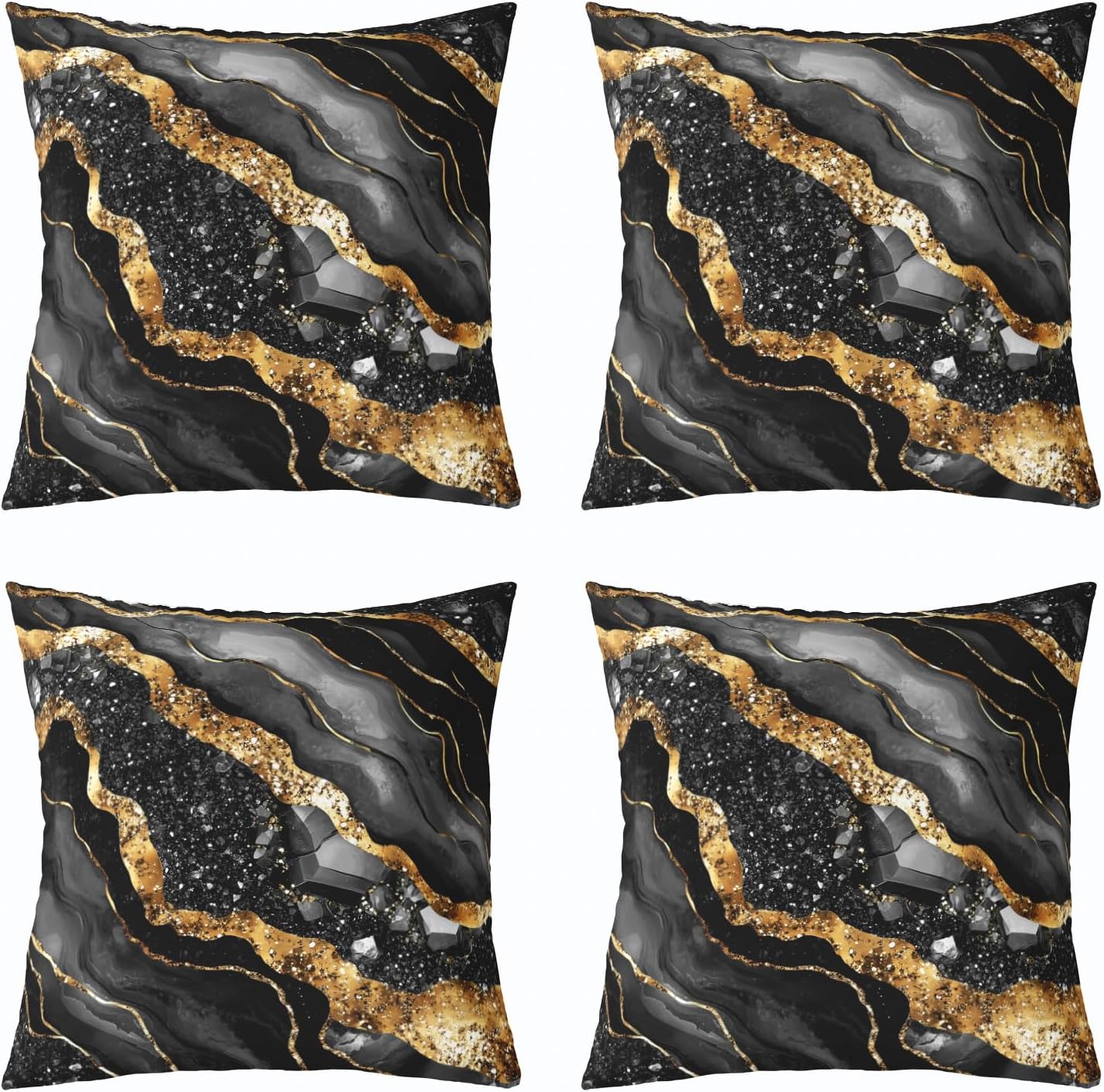 Erosebridal Marble Throw Pillow Covers 16x16 Set of 4 Black Grey Gold Pillow Cover Aesthetics Marbling Cushion Cover Watercolor Abstract Pillowcases for Couch Sofa