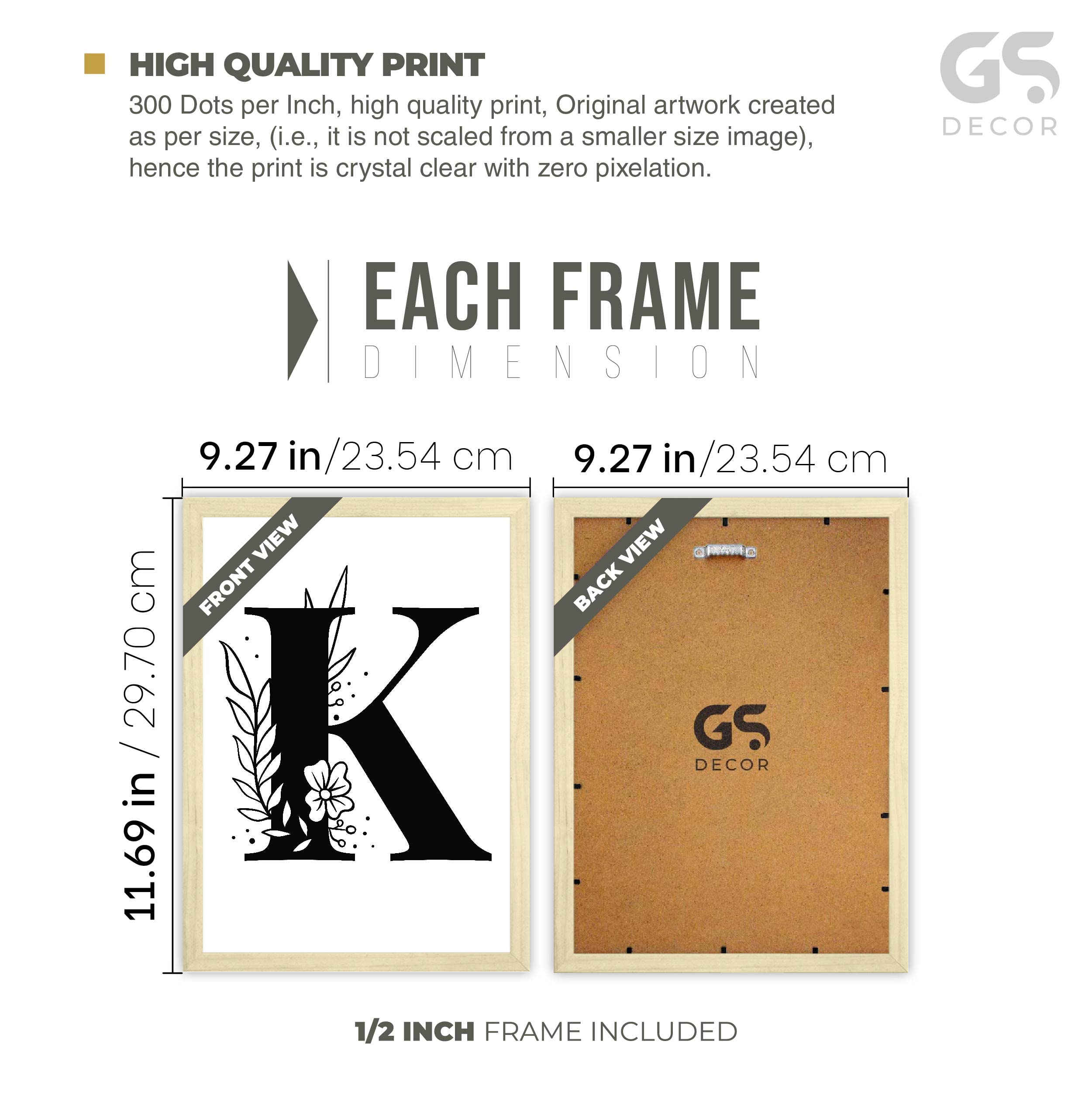 GS DECOR Vintage Monogram Letter 'K' Floral Wall Frame