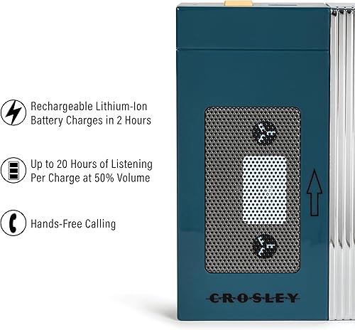Miniatura 2 de Crosley CR3047A-TL Mini Altavoz Bluetooth portátil retro de los años 80, inalámbrico con micrófono, vintage, verde azulado