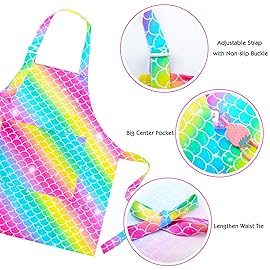 PASHOP 2 Pack Kids Apron Mermaid Toddler Apron With Pockets for Kids Girls Boys Cooking Baking Painting