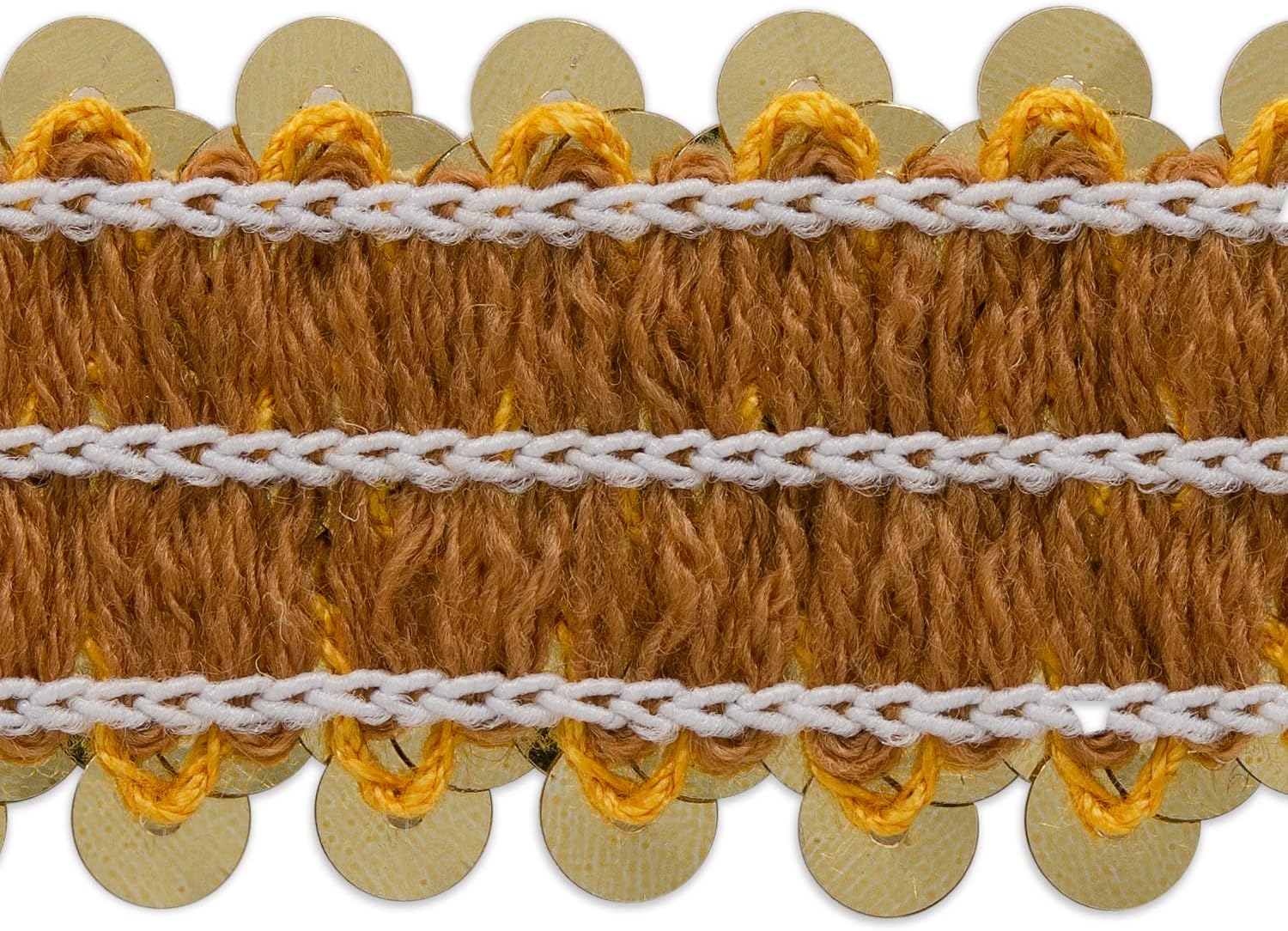 Trims By The Yard 3-Row Metallic Stretch Sequin Trim, 1 1/4-Inch Versatile Sequins for Crafts, Durable Sequin Trim for Costumes, Fashion, and Home Decor, 5-Yard Cut, Gold