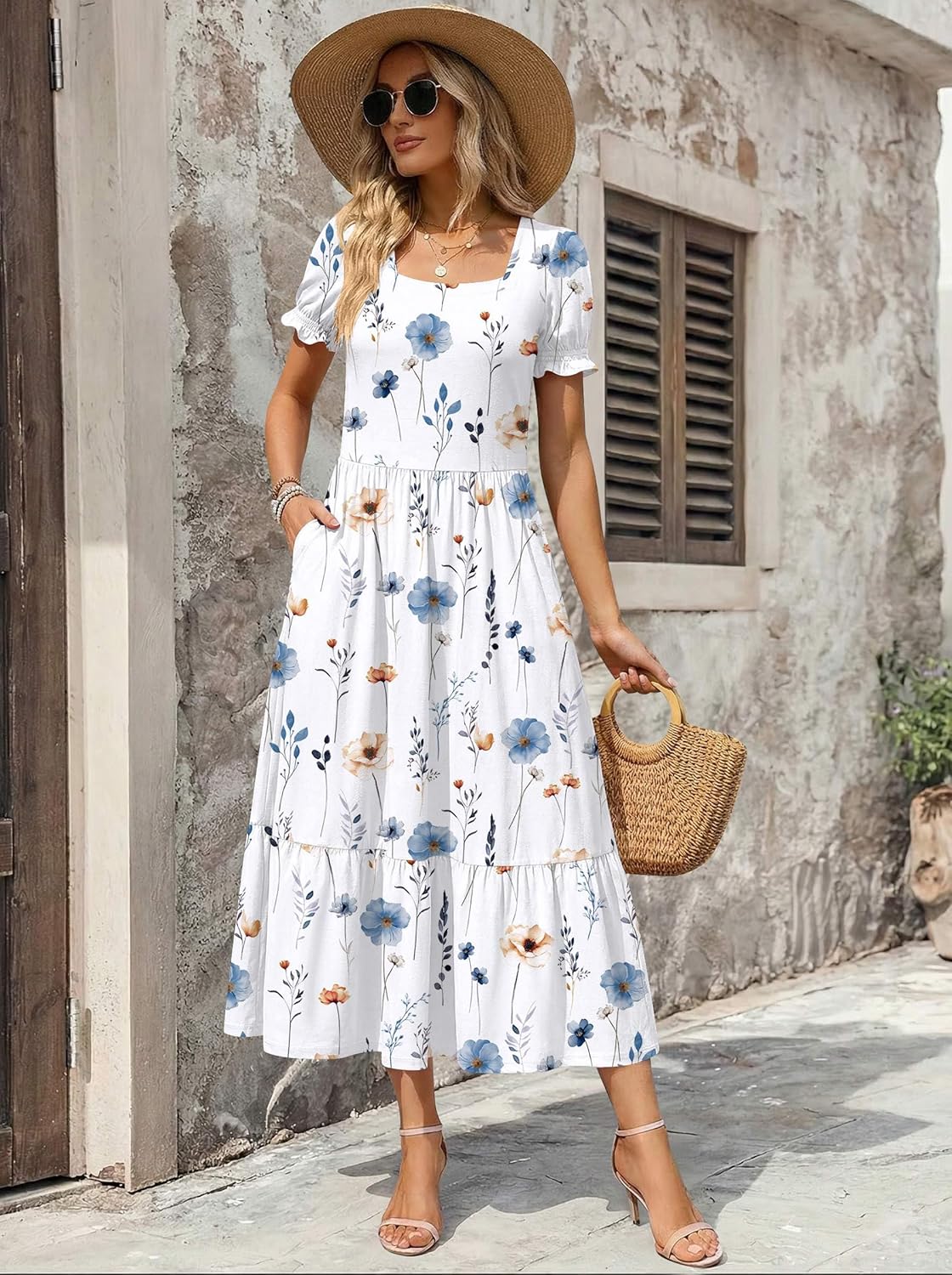 Zeagoo Summer Dresses for Women Flowy Casual Midi Dress Short Sleeve Tiered Dress Beach Vacation Sundresses with Pockets - Image 4