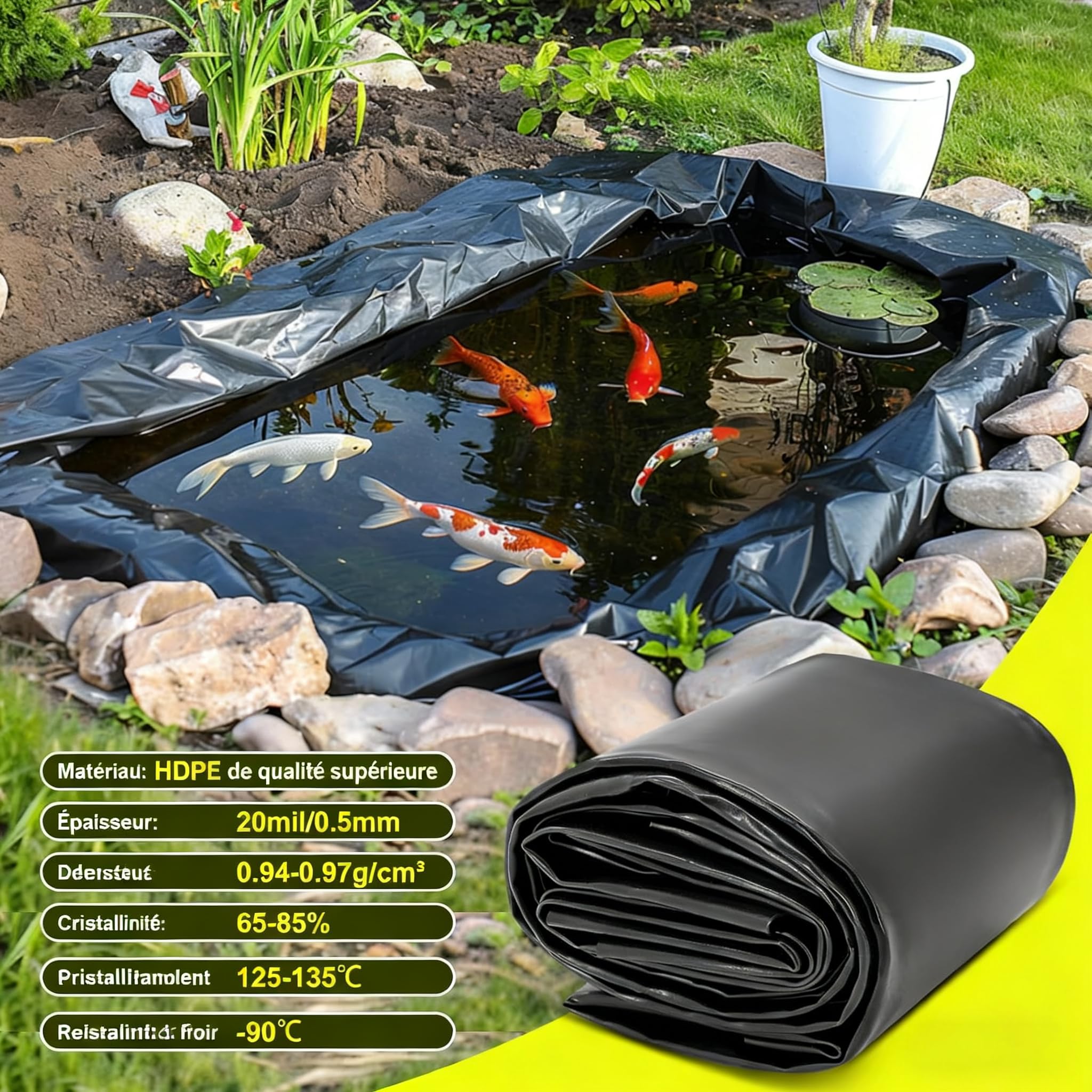 Teichfolie HDPE 6x6m Stärke 0.5mm Schwarz Dichtungsfolie Teichmembran für Fischteiche Gartenteich