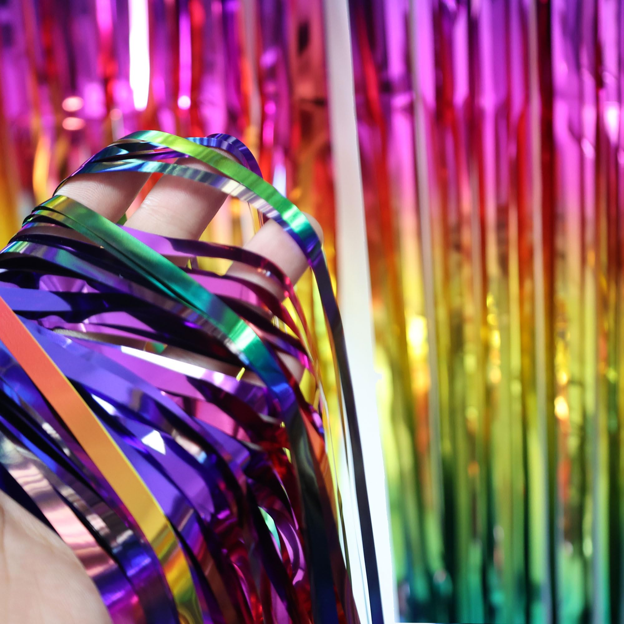 Cortina de flecos de oropel de aluminio con degradado de arcoíris brillante, decoración de fondo para cumpleaños, día del orgullo gay, graduación, boda, compromiso, despedida de soltera, baby shower,