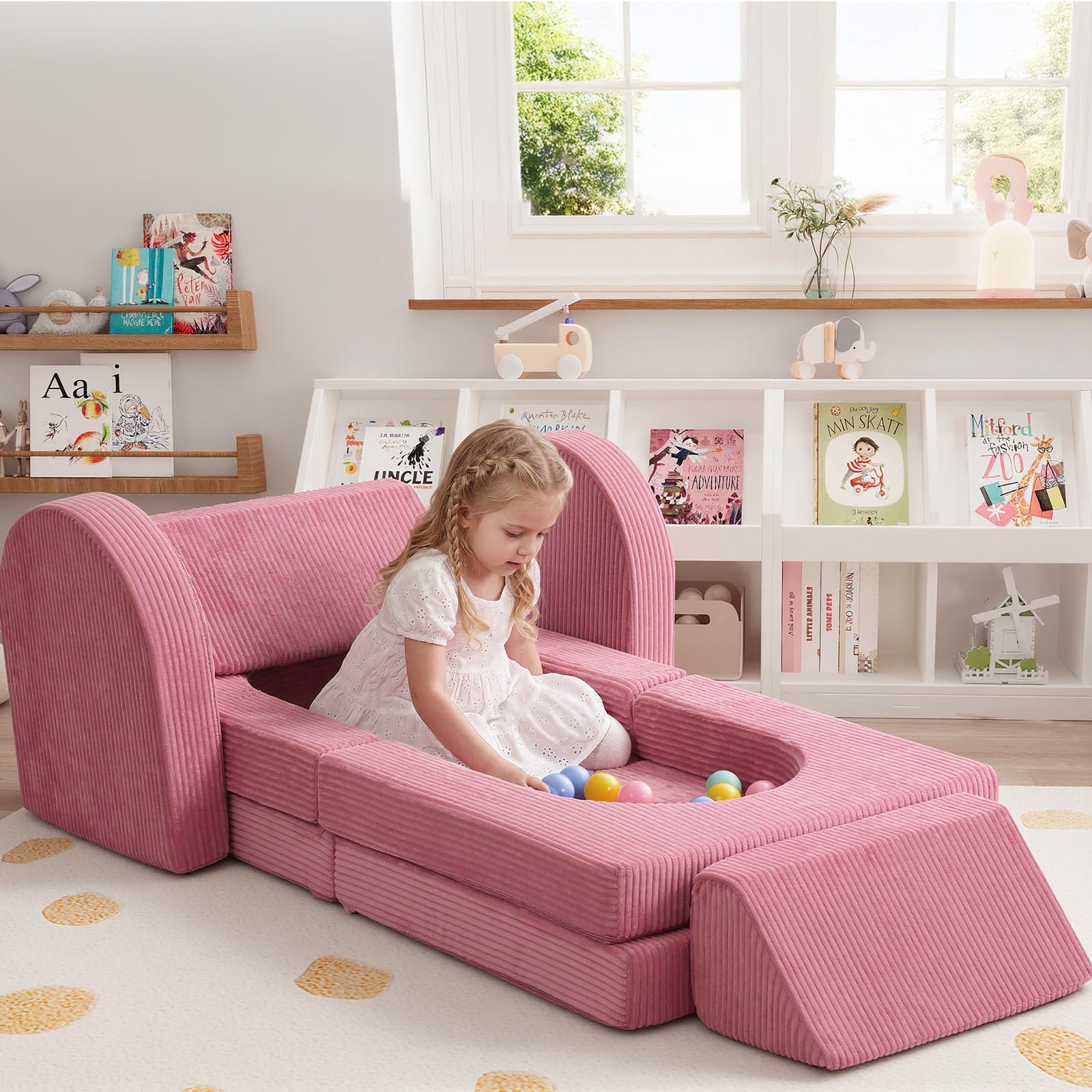 MeMoreCool Fancy Spielsofa für Kinder Cord– 10-teilige modulare Kindercouch Kindersofa Cord für das Spielzimmer, umwandelbare Kleinkindersitzgruppe, Schaumstoff Bausteine für Kinderzimmer, Rosa