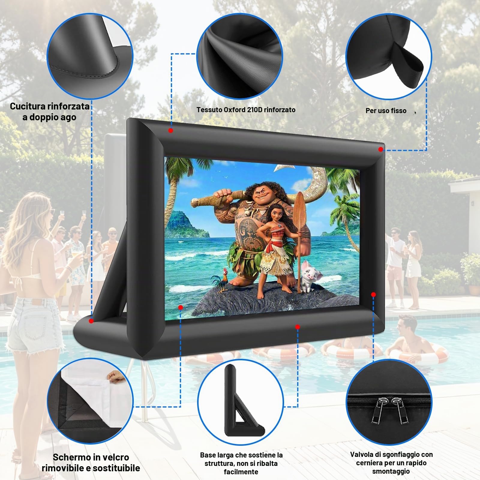 GYUEM Schermo cinematografico gonfiabile portatile da 6,1 m – Enorme schermo di proiezione cinematografico soffiato ad aria con corda, ventilatore, paletti per tenda, proiezione anteriore e