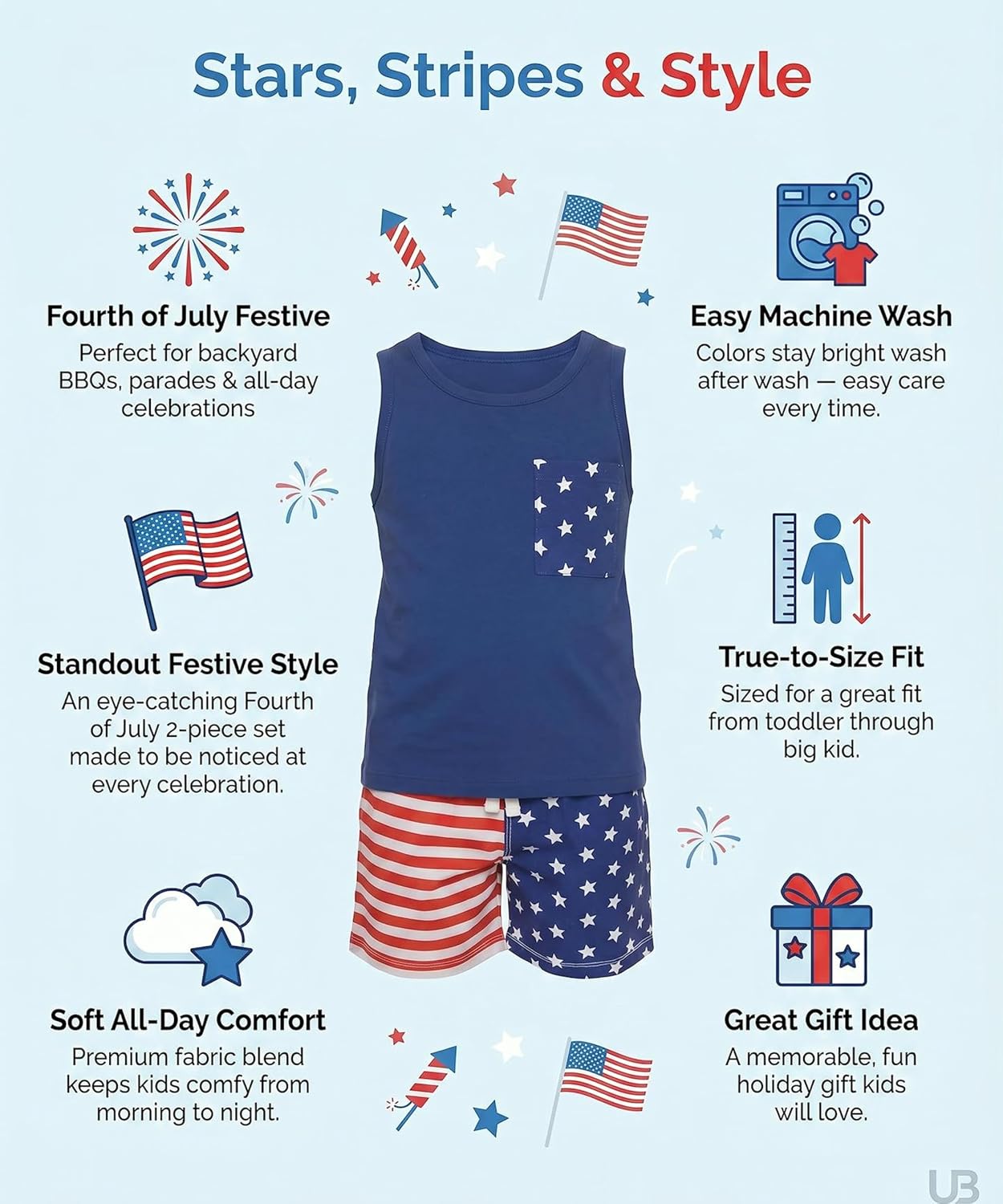 Unique Baby Boys American Boy 4th of July 2pc Tank Shorts Set
