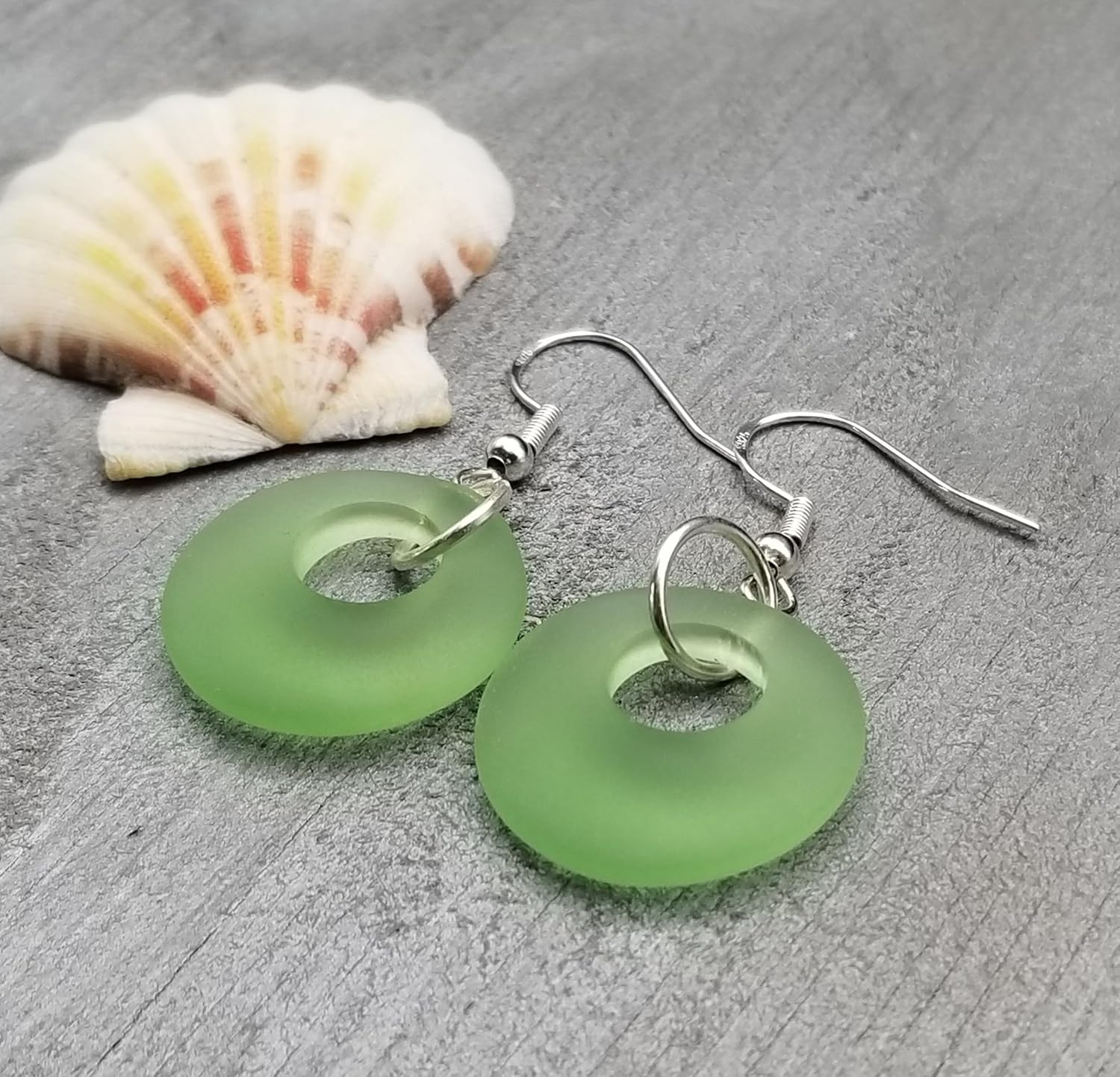 Sea Glass Earrings, Hawaiian Jewelry For Women Handmade Earrings, Minimalist Circle Beach Jewelry, Sea Glass Jewelry Beach Earrings, Birthday Gift