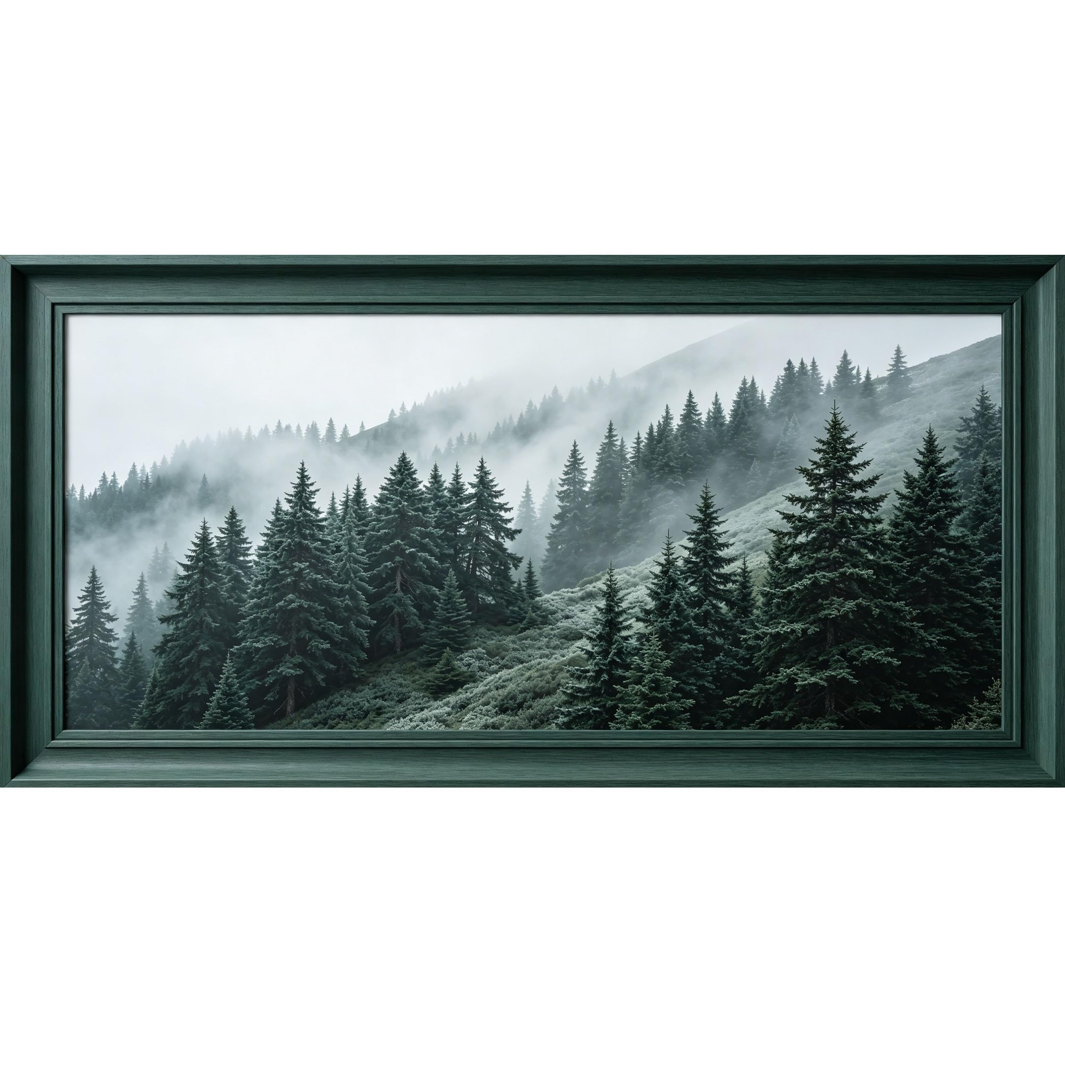 Agglomerix 3D Framed Wall Art Misty Mountain Forest Landscape Pine Tree Fog Nature Scene Large Size SelfAdhesive Removable Wall Decor Prints Artwork for Living Room Bedroom Office