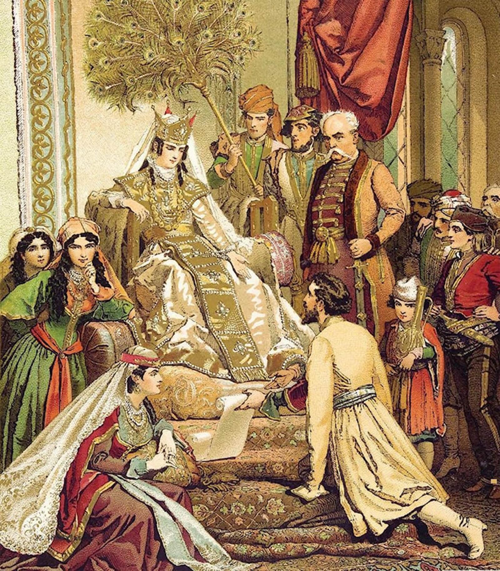 SERENDIPITP Vintage Picture Print on Canvas Wall Art Poster Shota Rustaveli Presents His Poem to Queen Tamar by Mihály Zichy Artwork Print Poster for Wall Decor 60x90cm