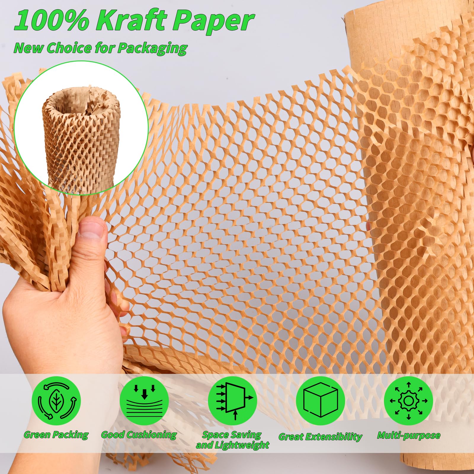 Papel de embalaje de panal de 16 pulgadas x 400 pies, 4 piezas de envoltura de amortiguación de burbujas para embalaje/envío/mudanza, papel de embalaje de burbujas ecológico para artículos frágiles,