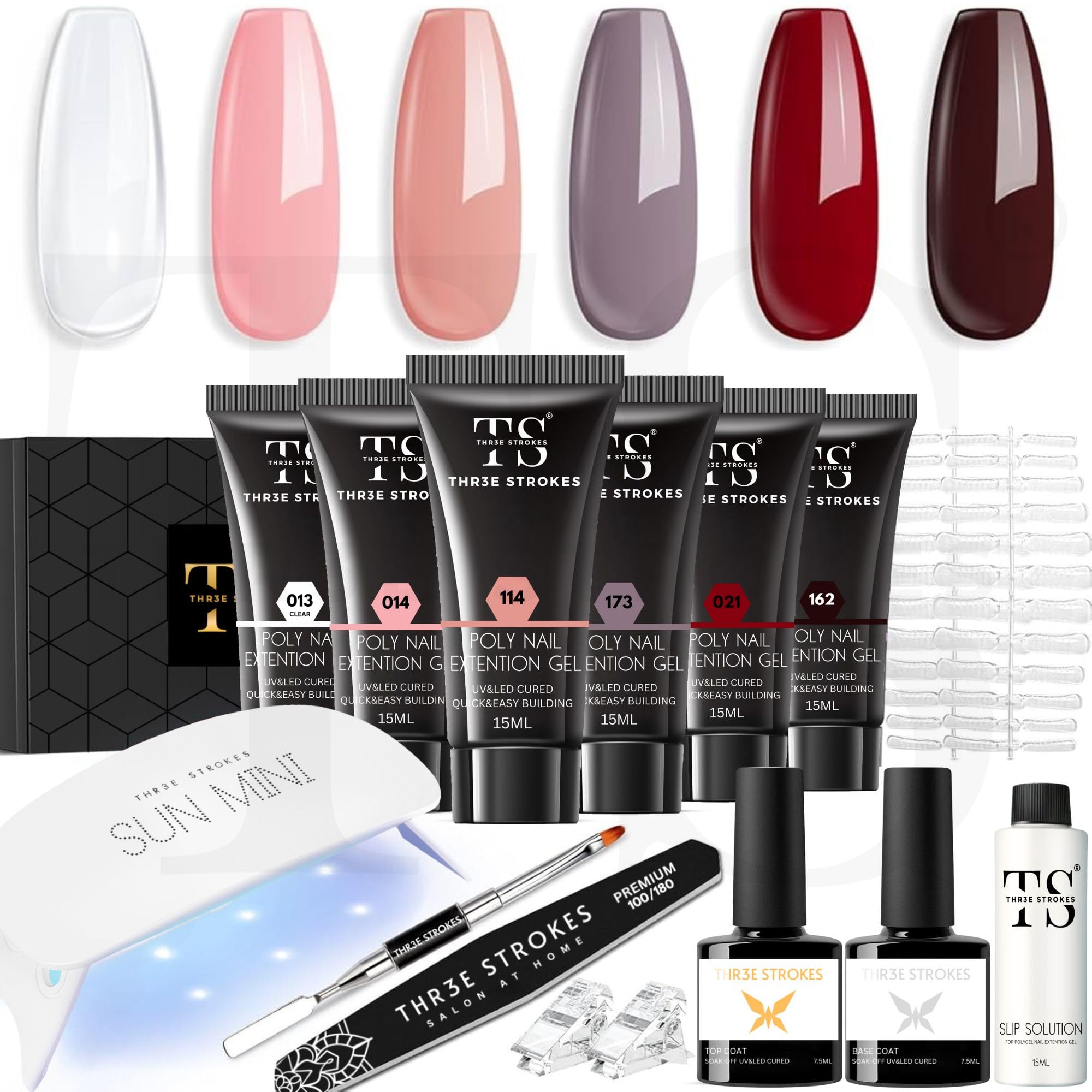 Poly Gel Nail Kit 6 Colors with 6W Nail Lamp Extension Gel Kit Nude Clear Pink Black Glitter Complete Starter Tools for Beginner Thickening Solutions DIY at Home for Women(MINIMUM 180S TO DRY)(BEGGINERS KIT) (6)-image-31