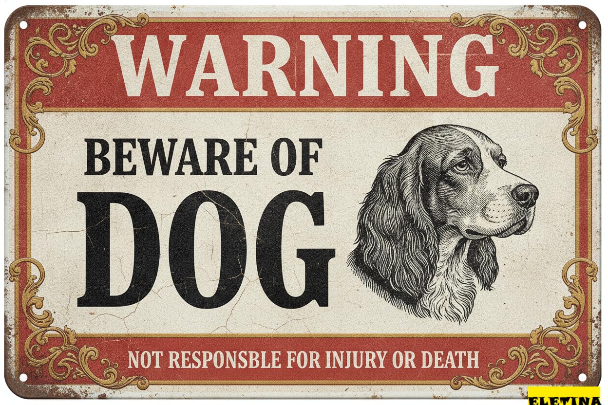 Tin Sign for Man Cave Beware Of Dog English Springer Metal Warning Beware Of Dog S Fence Outdoor Farm Garden Gate Home Yard Decor 8x12in Private Property Decorative