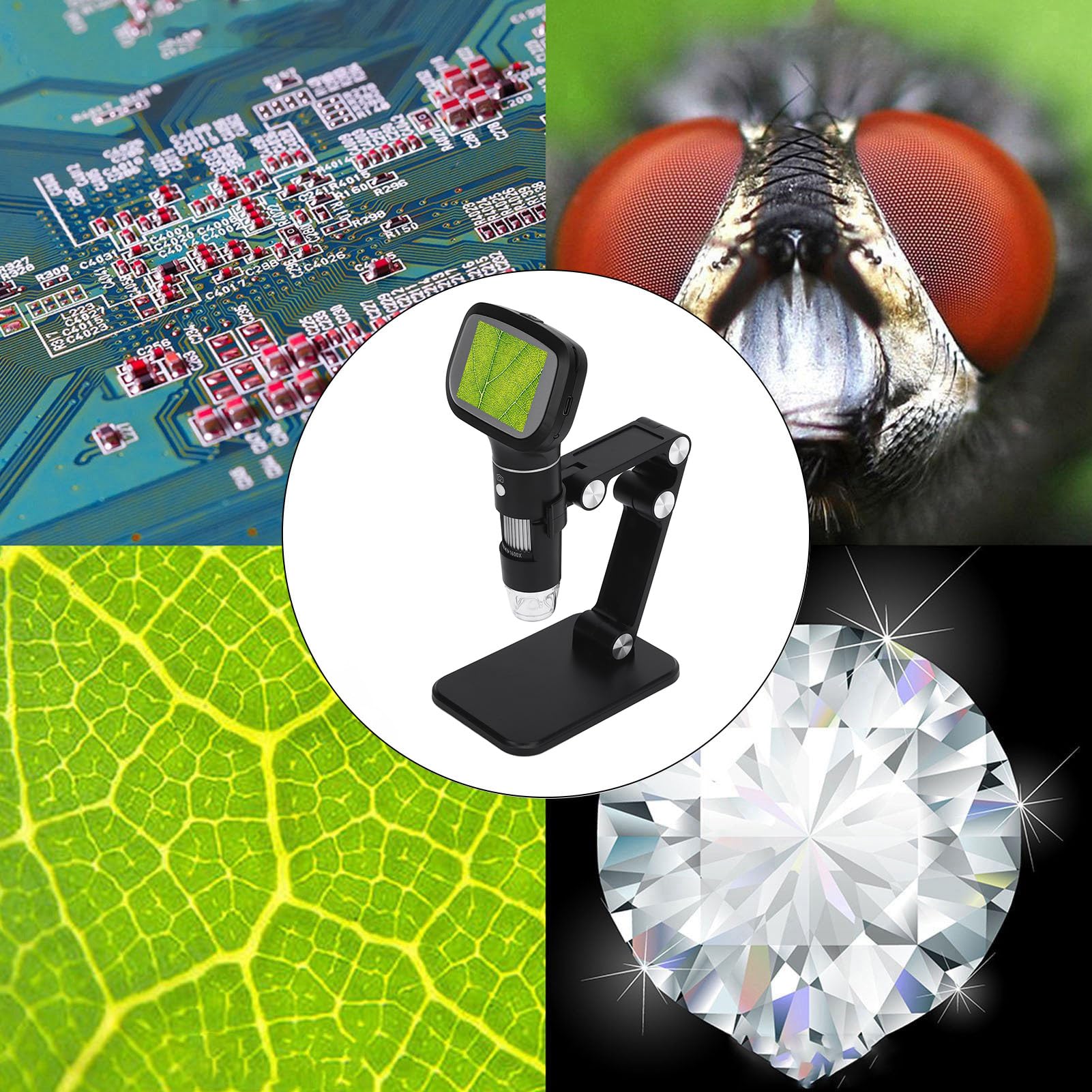 Microscopio Digital Portátil de Mano con Pantalla IPS, Aumento 1600X, Cámara HD para Fotos y Vídeos, Batería Recargable, Microscopio USB para Reparaciones, Educación y Coleccionismo