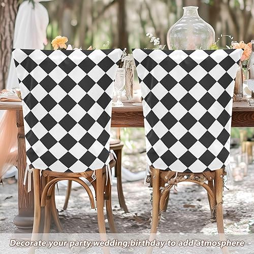 Miniatura 6 de Juego de 6 fundas protectoras de silla decorativas de búfalo a cuadros blancos y negros para festivales (Pascua, graduación, etc.), fundas