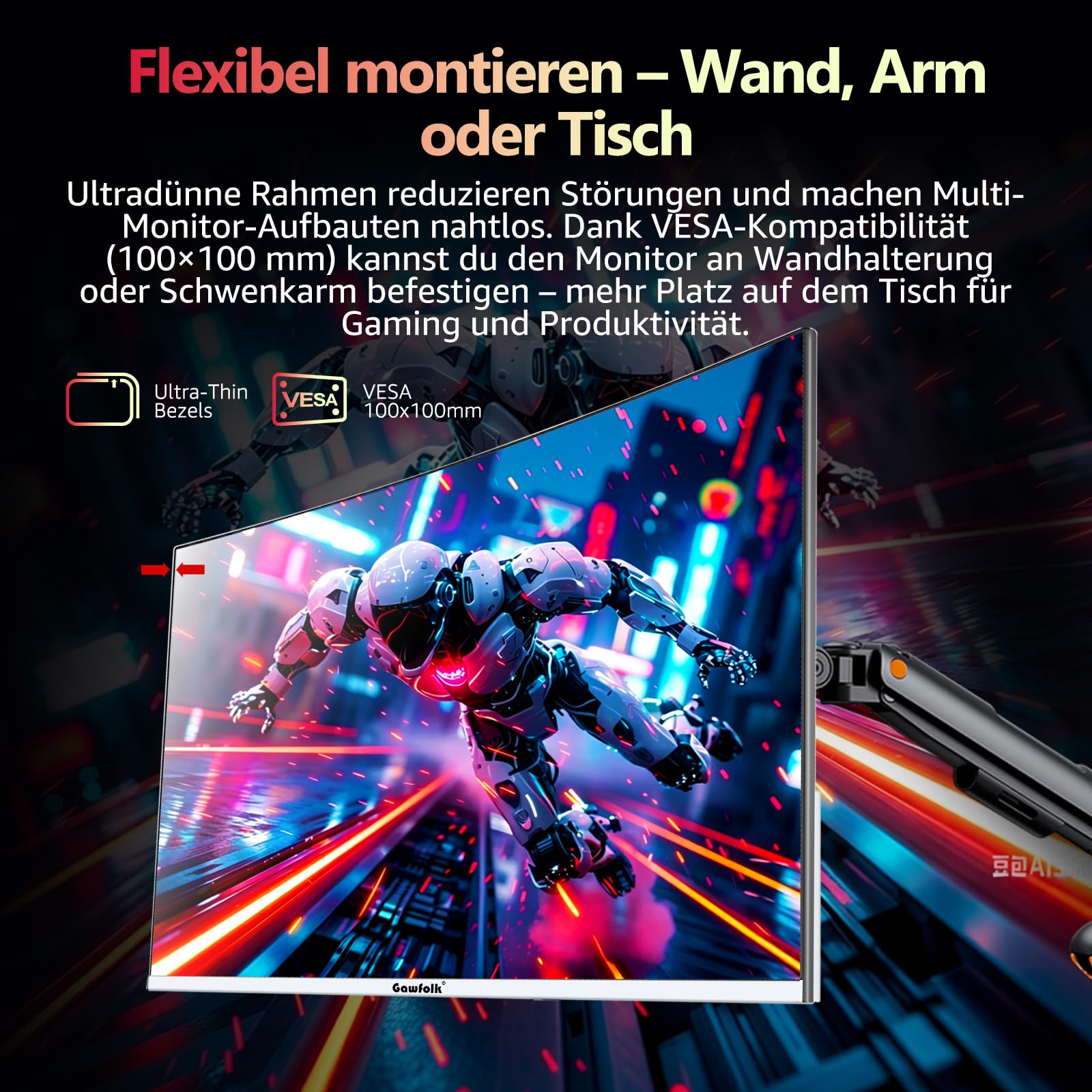 Gawfolk 27 Zoll Curved Gaming Monitor 200Hz, 1800R Full HD PC Bildschirm mit Lautsprecher, 1920x1080p Computermonitors for Home & Office, HDMI, VGA, unterstützt VESA 100 * 100MM