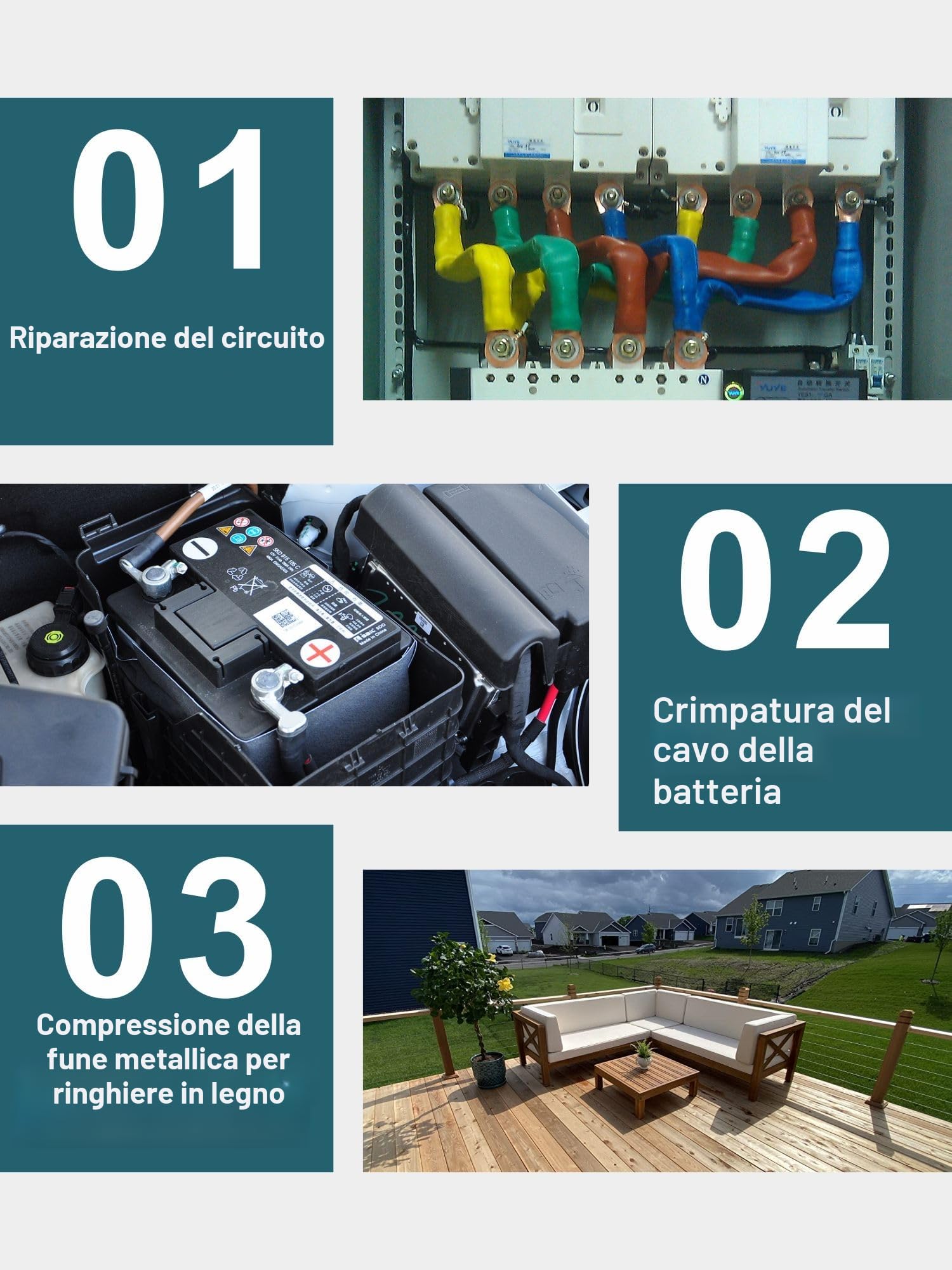 Strumento di crimpatura idraulica manuale da 4 mm² a 70 mm² per terminali per cavi, strumento di crimpatura idraulica con 9 paia di stampi per utensili per stampaggio filo