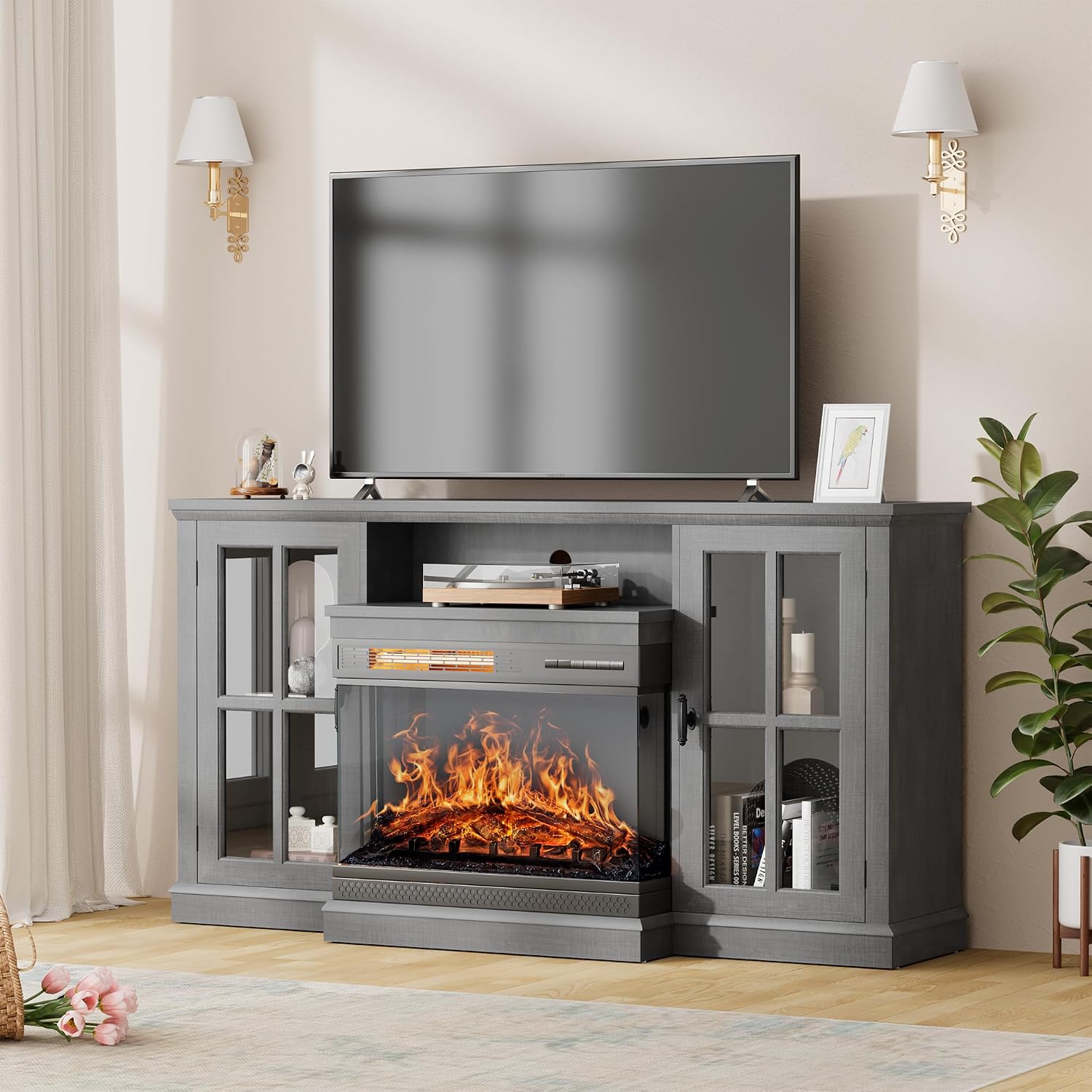 Amazon.com: Furniwell Electric Fireplace TV Stand for TVs up to 65 ...