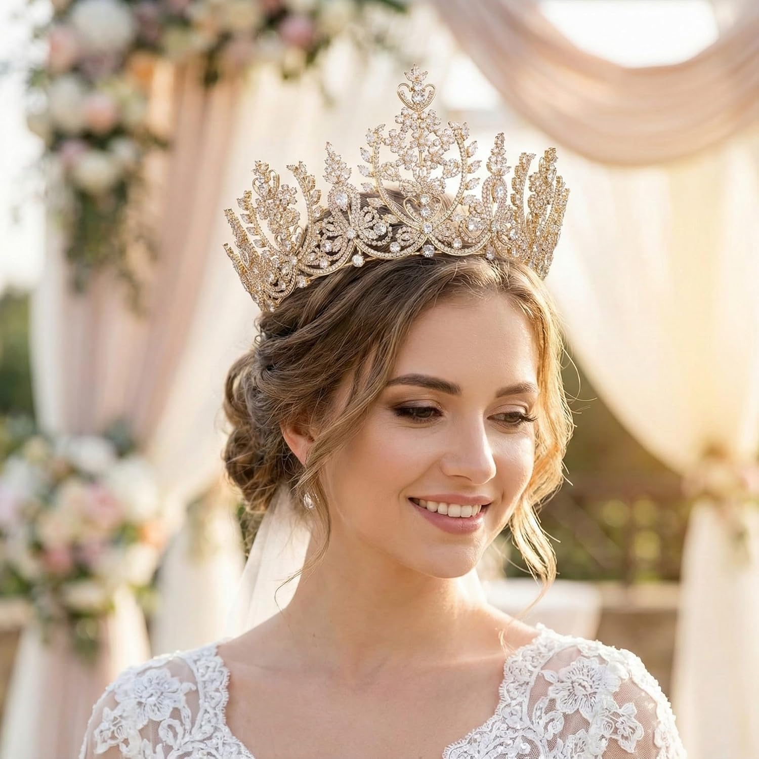 QXMYOO Luxury Wedding Crown for Women Big Queen Crown for Bride Birthday Tiaras Pageant Quinceanera Bridal Headband Hair Accessories