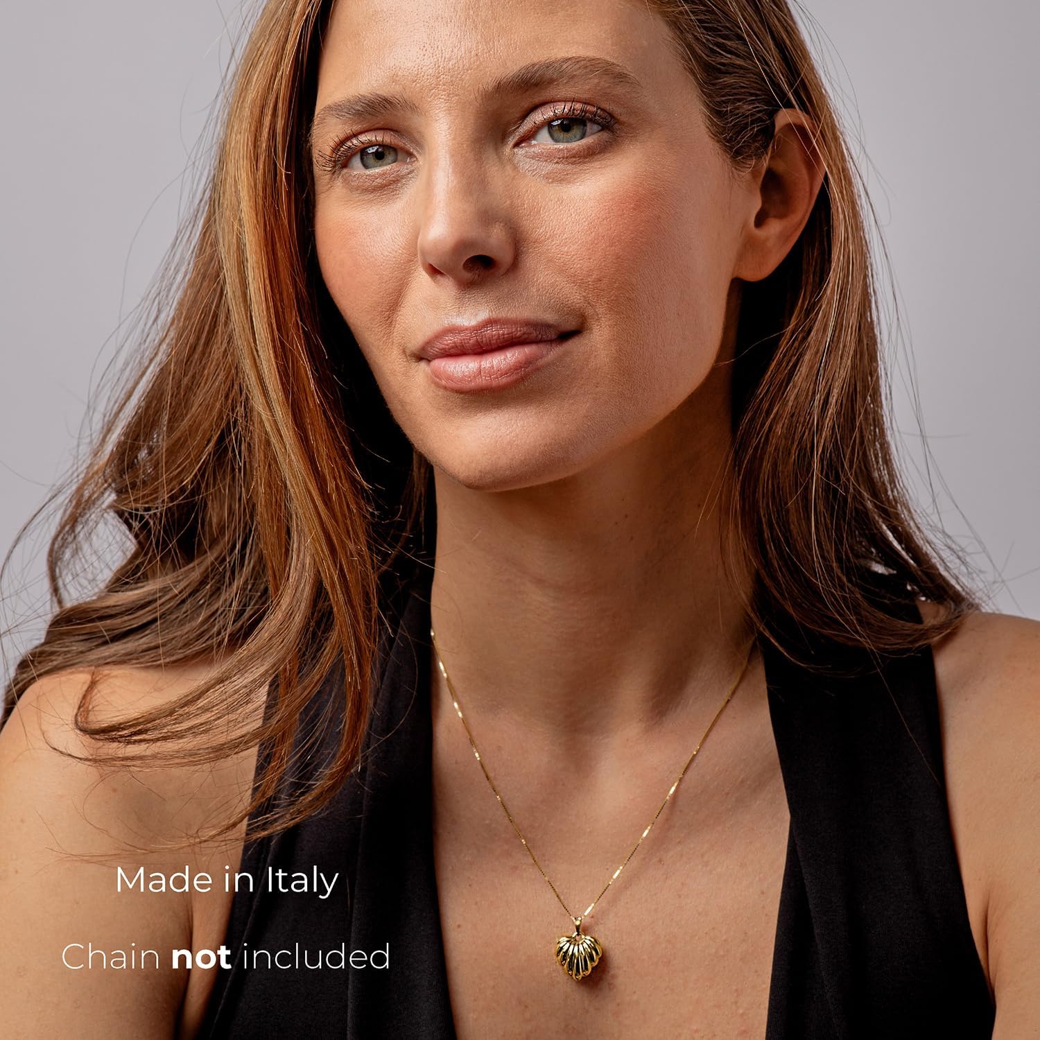 forme di Lucchetta - Gold Puffed 3D Heart Pendant - Shell Design - 14k Yellow Gold Love Italian Charm from Italy