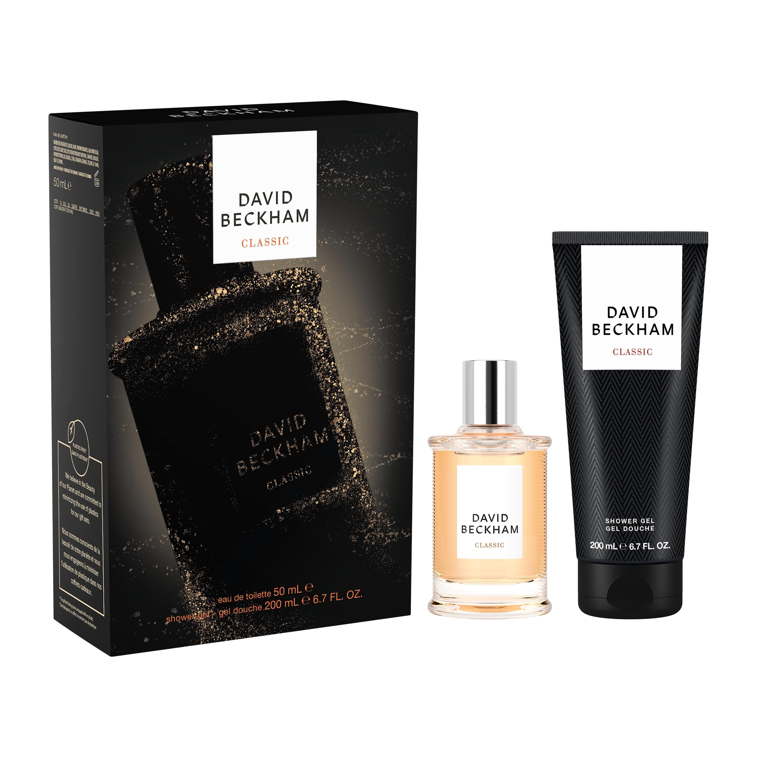 David Beckham Confezione Regalo Classic, Eau de Toilette 50ml e Gel Doccia 200ml, Fragranza Legnosa, Fresca, Ambrata per Lui