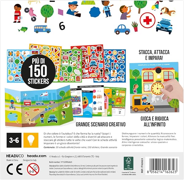 HEADU - Scuola Stickers Numeri Forme e Colori - Oltre 150 Adesivi Riutilizzabili | Impara Numeri Forme e Colori con gli Stickers Stacca-Attacca, Giochi Educativi Bambini 3-6 Anni, Regalo Natale Pasqua - 2
