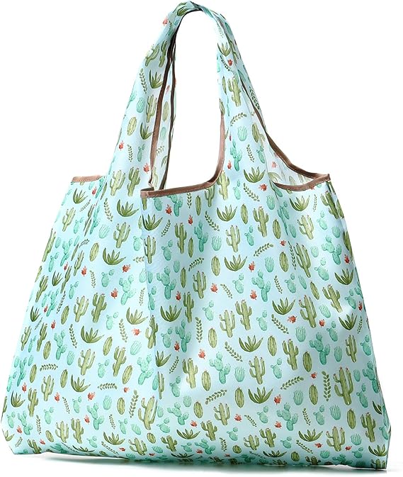 Amazon Co Jp Reiri エコバッグ 折りたたみ 人気 コンパクト 収納 おおきめ えこばっく おしゃれ 洗える サボテンライトブルー ファッション