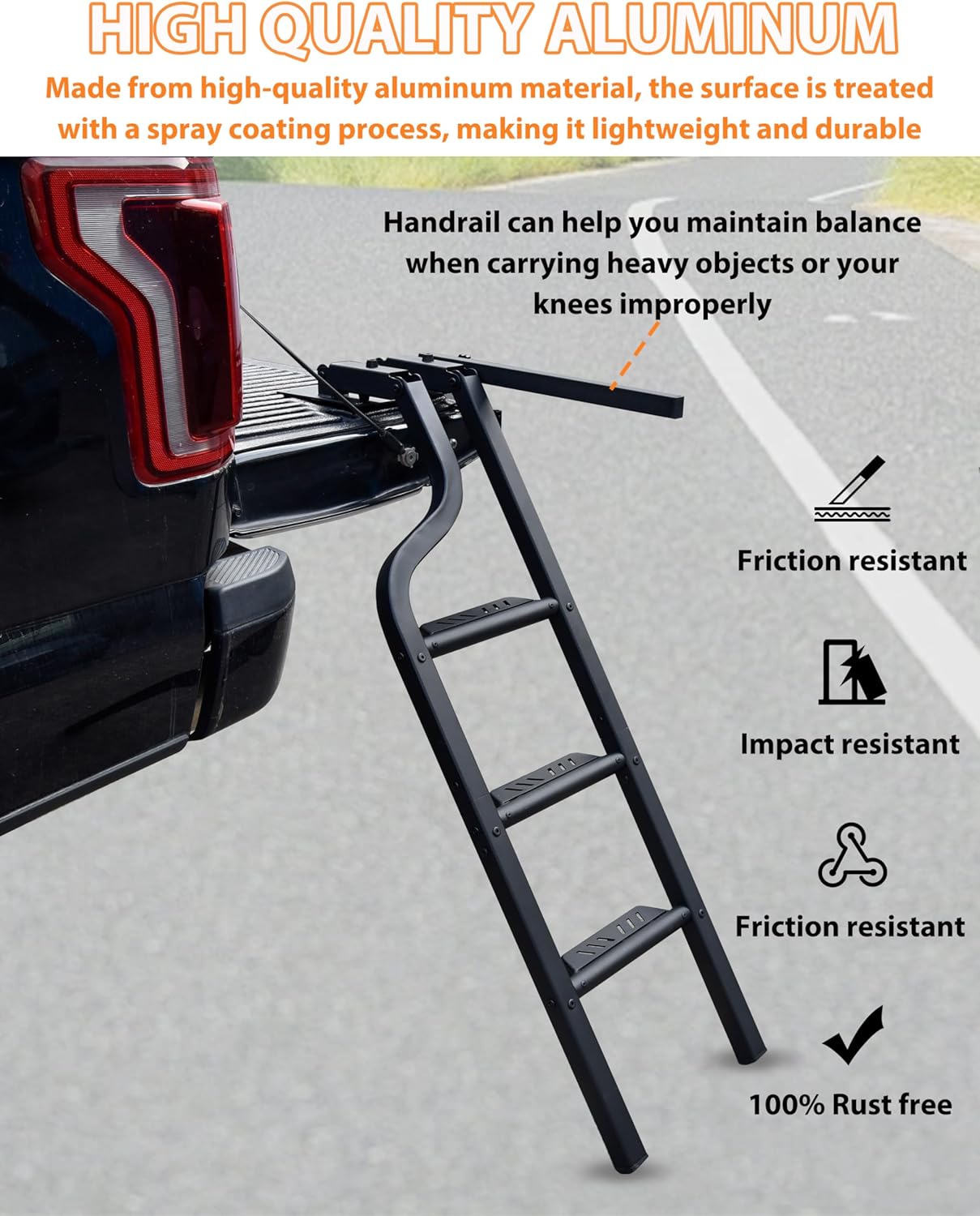 42" Aluminum Rotatable Universal Pickup Truck Tailgate Ladder with Handle, Foldable Heavy Duty Tailgate Steps with Handrail for F150/Ram 1500 Accessories