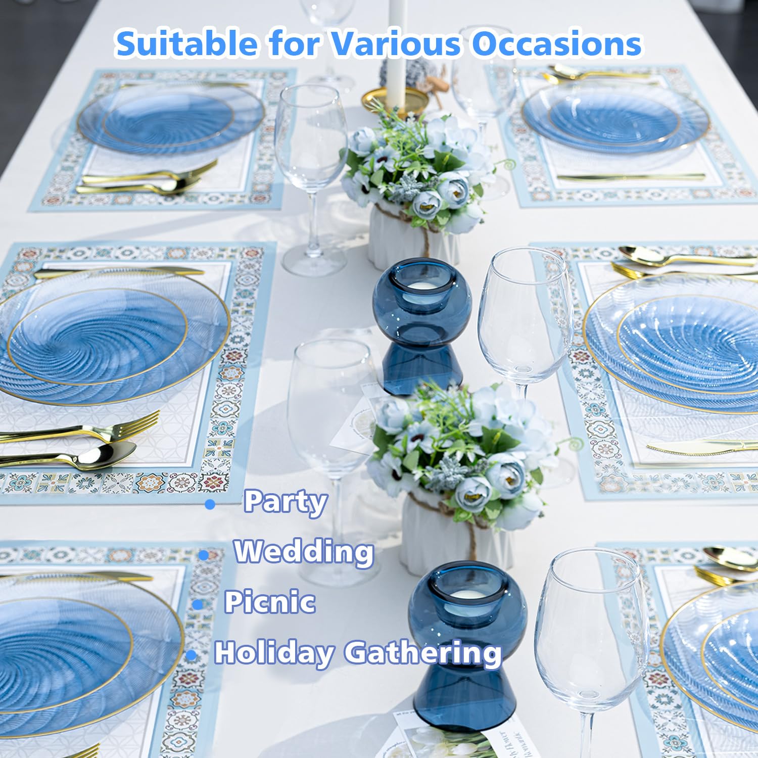 Blue Shell Plates & Gold Silverware Set - 150 PCS -4