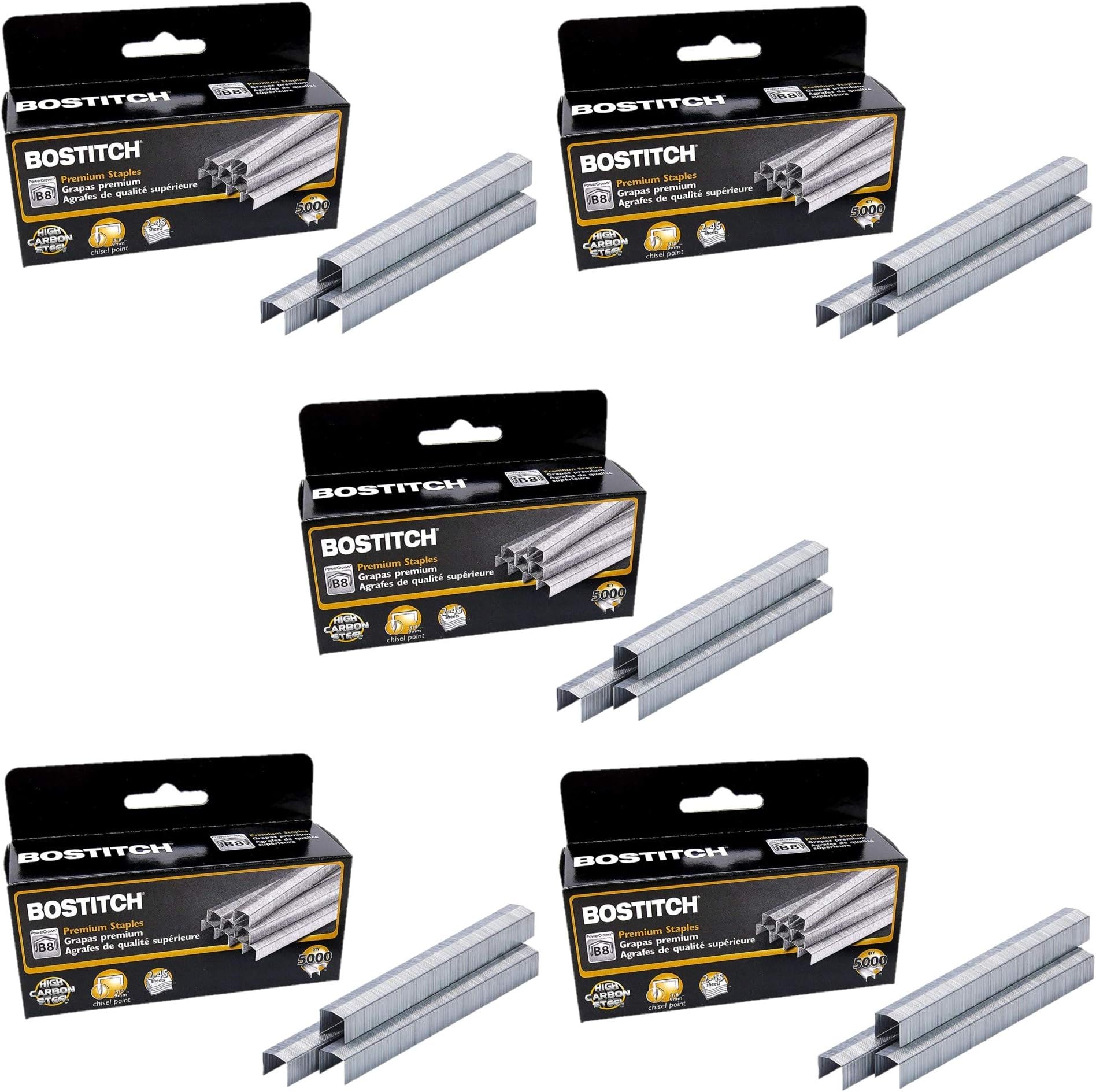 Bostitch Office B8 PowerCrown Staples, 0.375 Inch Leg, 45 Sheet Capacity, 5,000 Per Box (STCR21153/8) (5)
