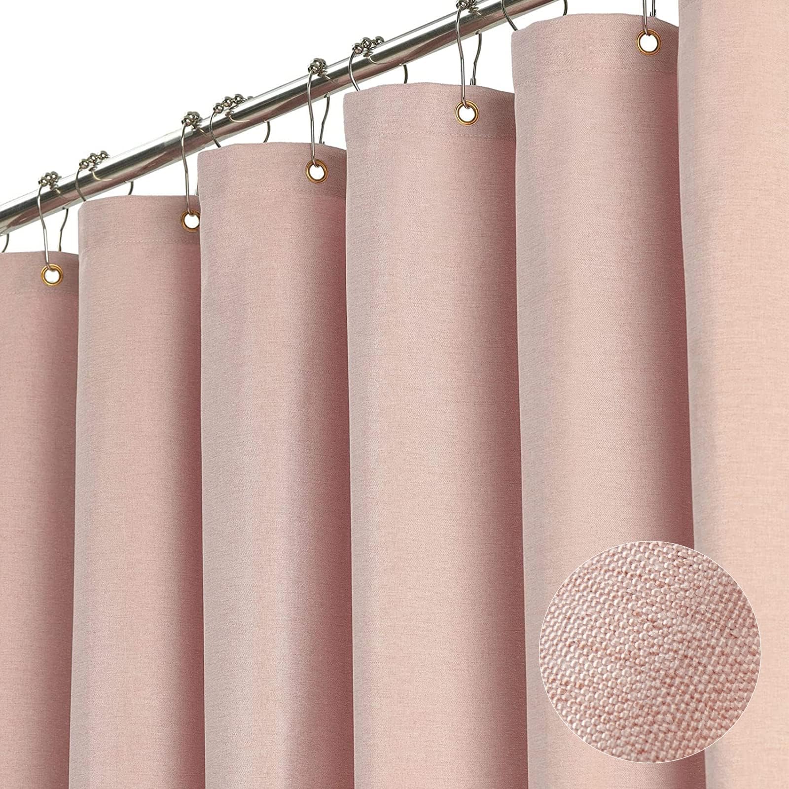 BTTNStall Fabric Shower Curtain, 60 Inch Linen Textured Heavy Duty Small Cloth Shower Curtain Set with 10 Plastic Hooks, Narrow Simple Modern Weighted Shower Curtains for Bathroom - 60" x 72", Blush