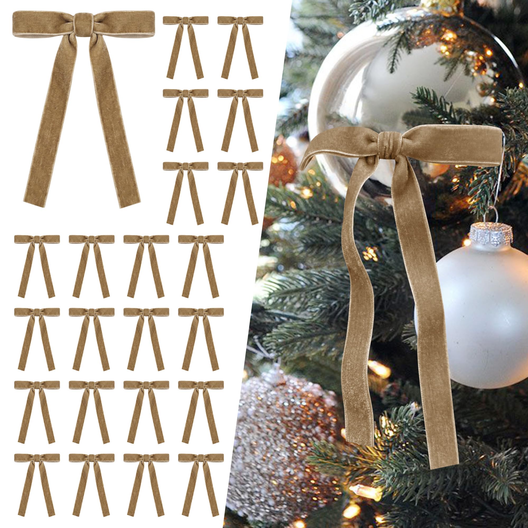 SIMISI RIBBON 24Pcs Christmas Velvet Ribbon Bows Decorations for Tree